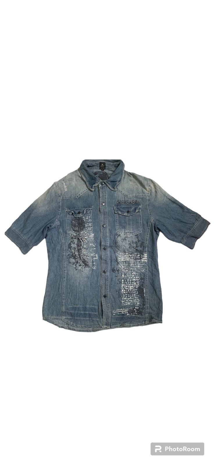 image of Avant Garde x Seditionaries Semantic Design Punk Style Buttonup in Denim, Men's (Size Medium)
