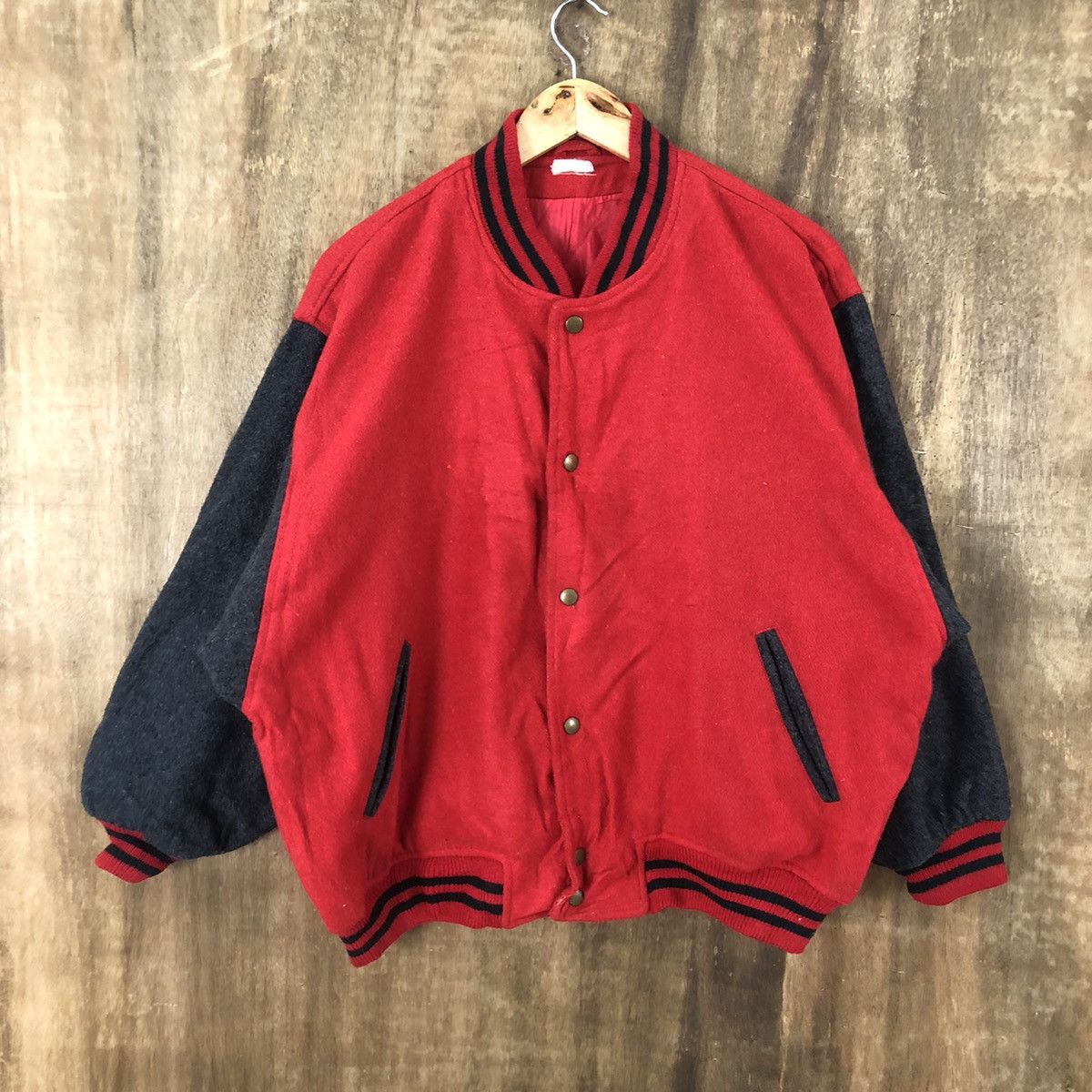 Japanese Brand Vintage Japanese Brand Red Wool Varsity Jacket #1855 Size US L / EU 52-54 / 3 - 3 Thumbnail