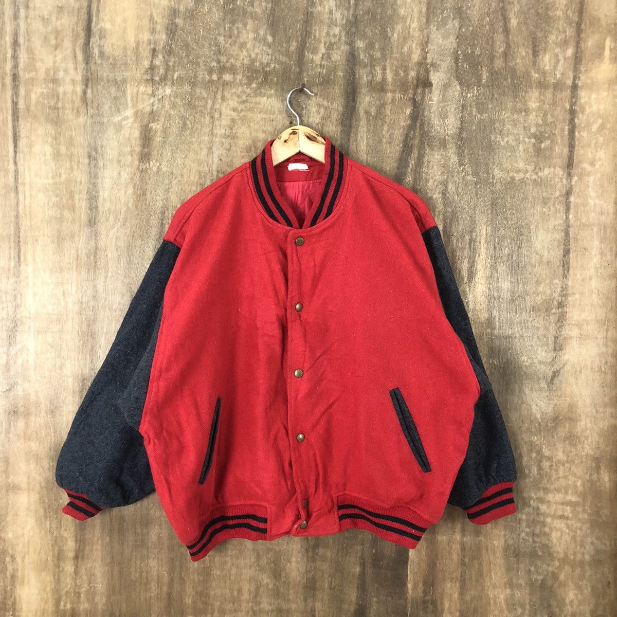 Japanese Brand Vintage Japanese Brand Red Wool Varsity Jacket #1855 Size US L / EU 52-54 / 3 - 1 Thumbnail