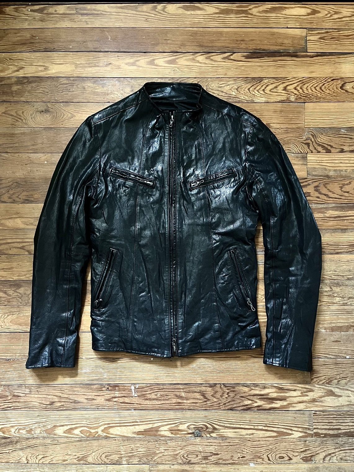 image of Shellac Black Goat Skin Moto Jacket, Men's (Size Medium)