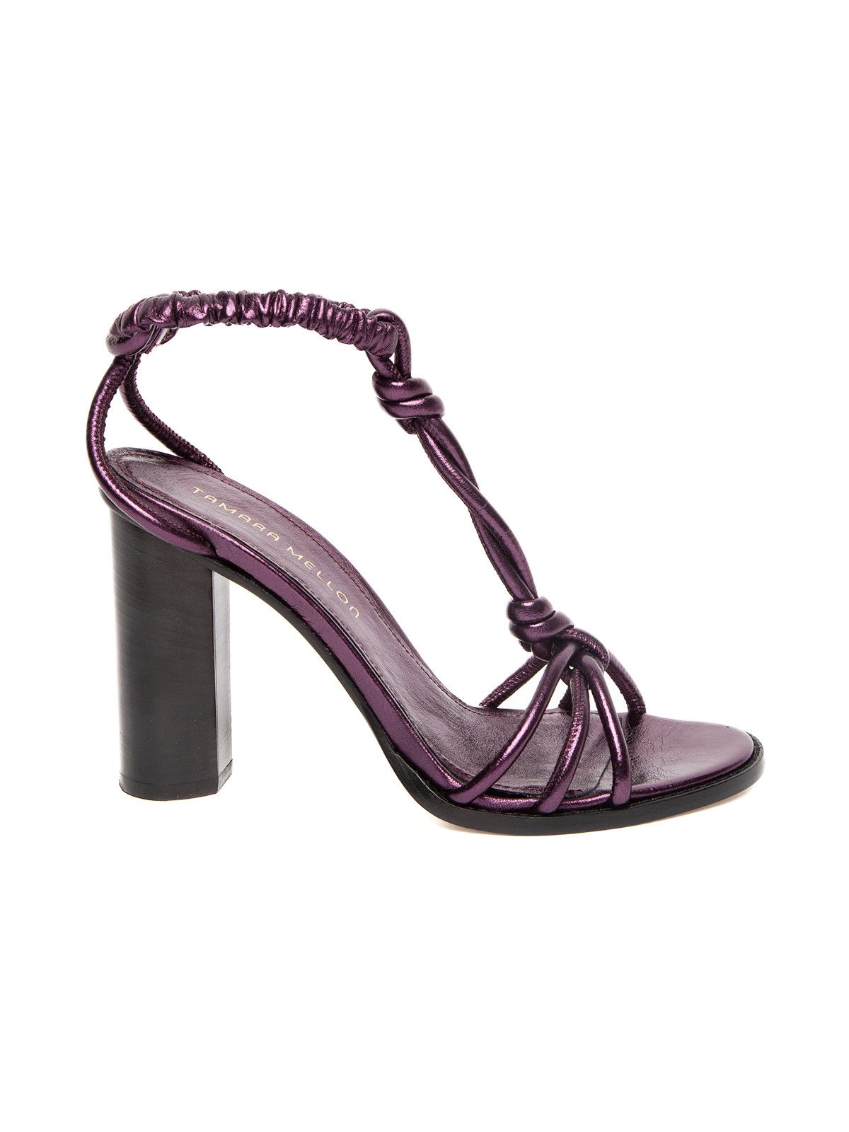 Knot Leather Heeled Sandals in Aubergine