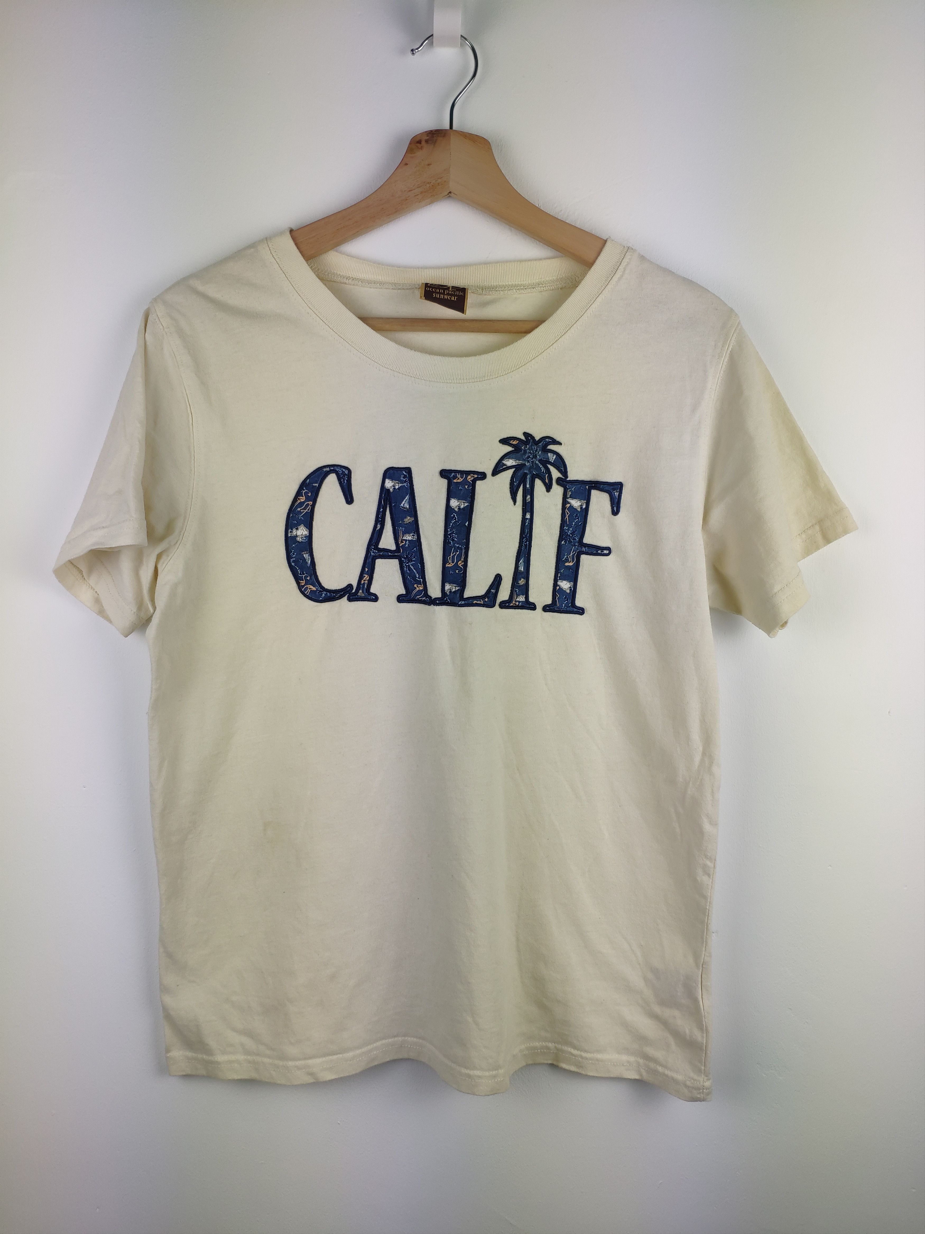 image of Hawaiian Shirt x Vintage Steal Vintage T Shirt Ocean Pacific Sunwear Hawaiian Tee in Cream (Size Me