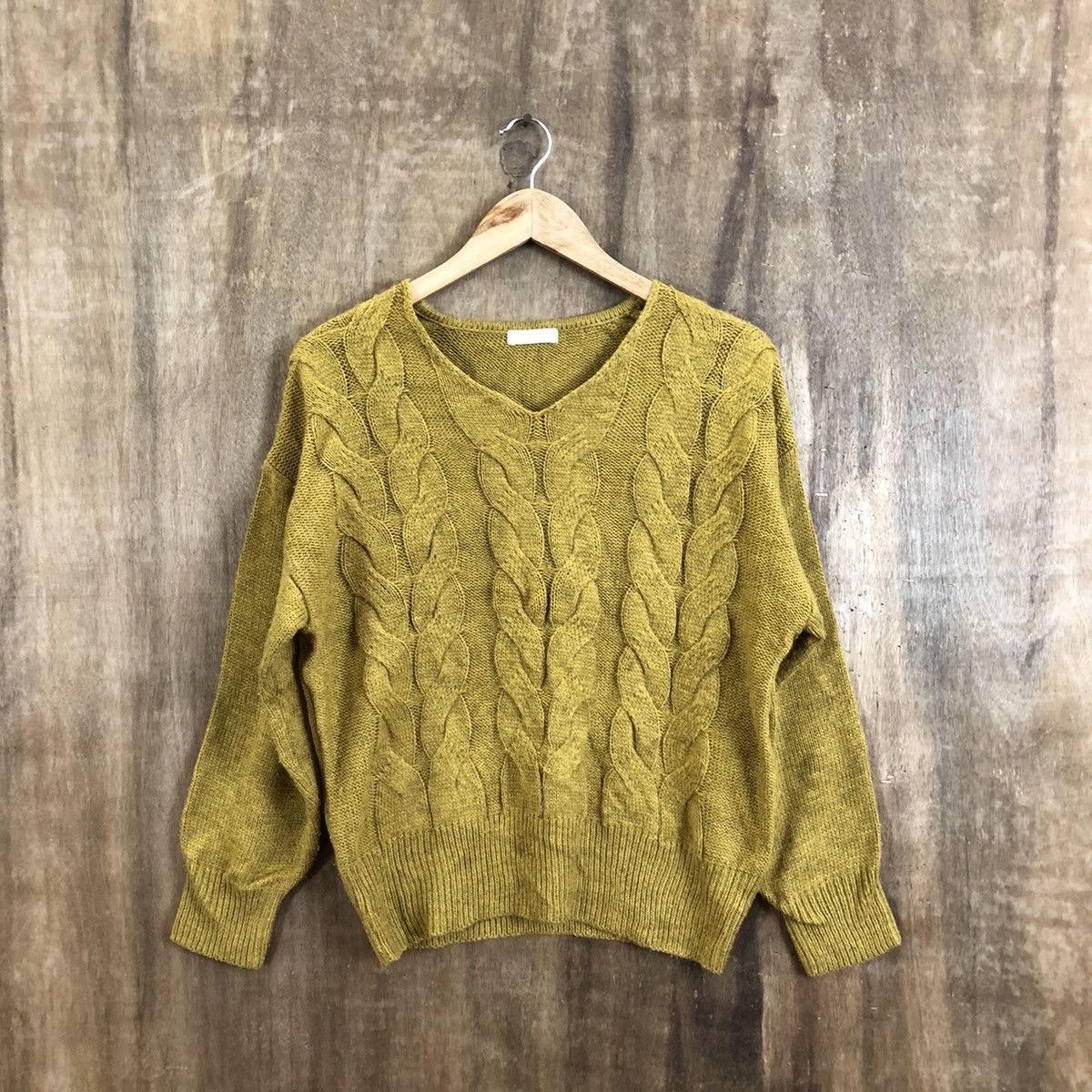 image of Aran Isles Knitwear x Coloured Cable Knit Sweater Yellow Knitwear 131 (Size Medium)