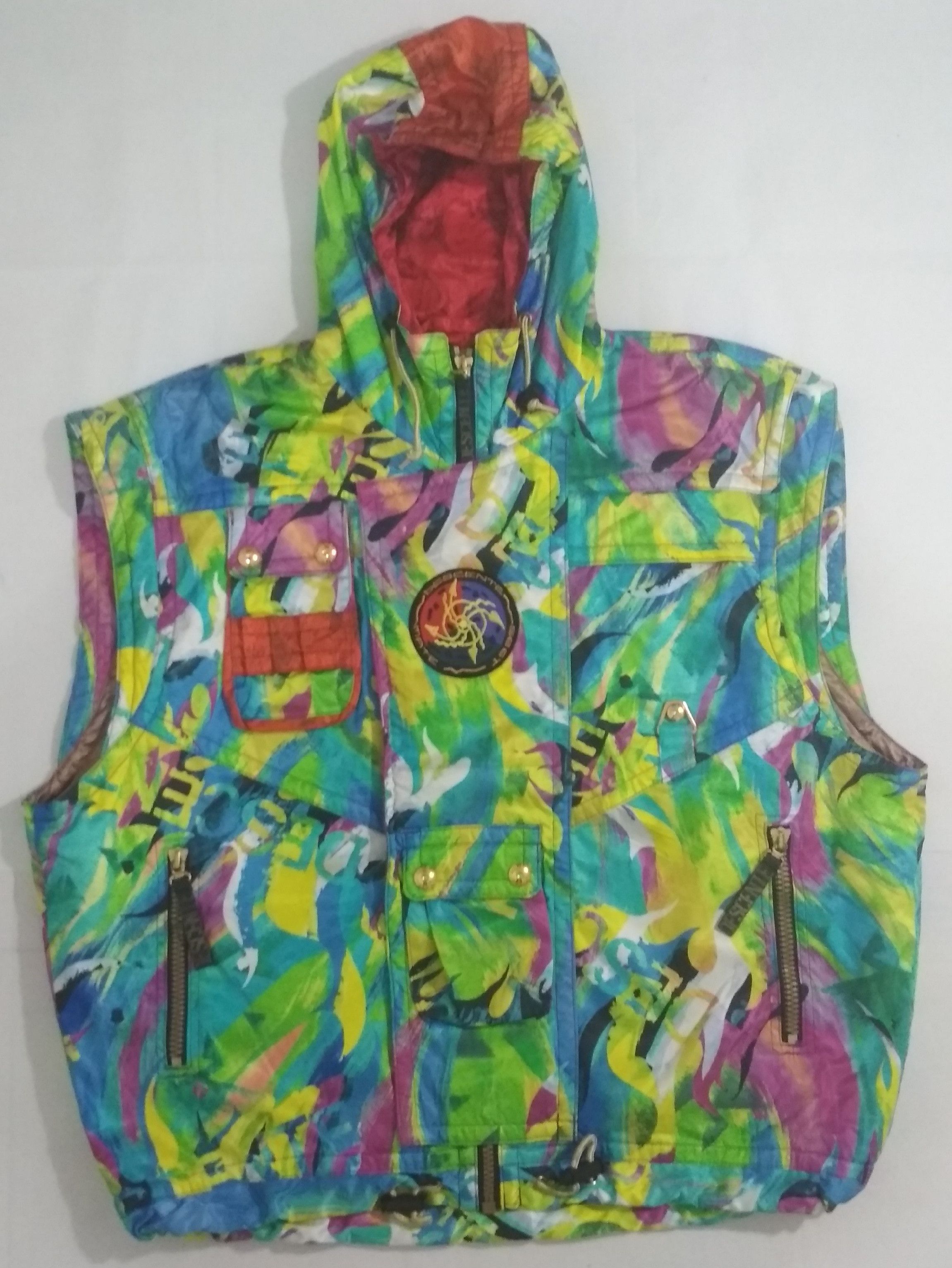 1995 Descente Mate Jacket Vest Multi Colorful Art