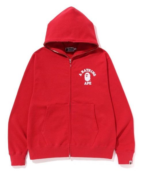 Bape A BATHING APE COLLEGE RELAXED FIT FULL ZIP HOODIE M Red L