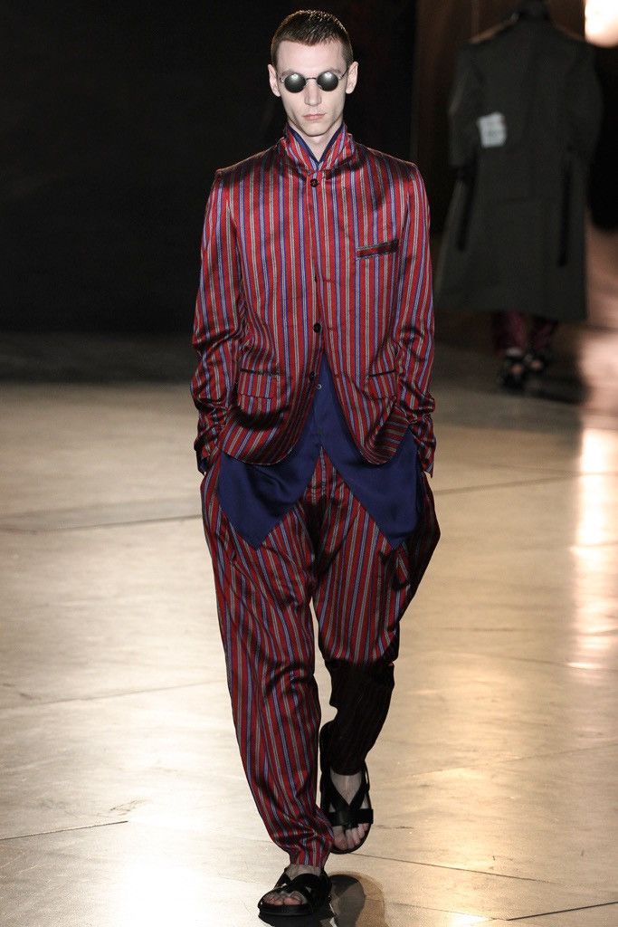 image of Damir Doma Striped Silk Pleated Trousers in Red, Men's (Size 34)