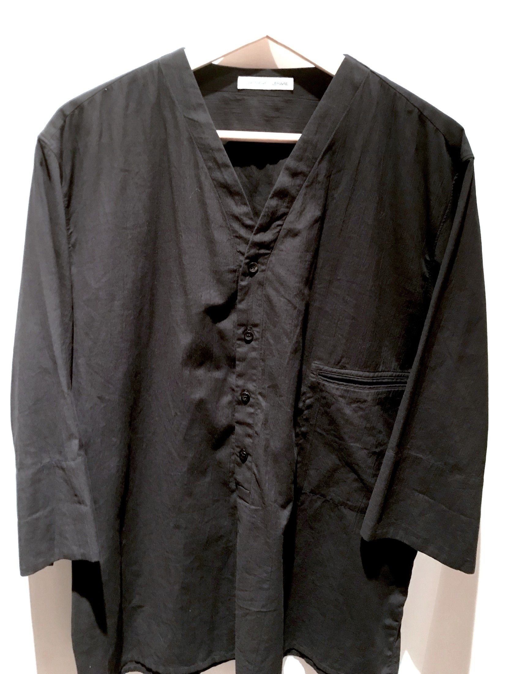 Christophe Lemaire COLLARLESS TUNIC SHIRT IN FLUID BLACK COTTON Size US M / EU 48-50 / 2 - 2 Thumbnail