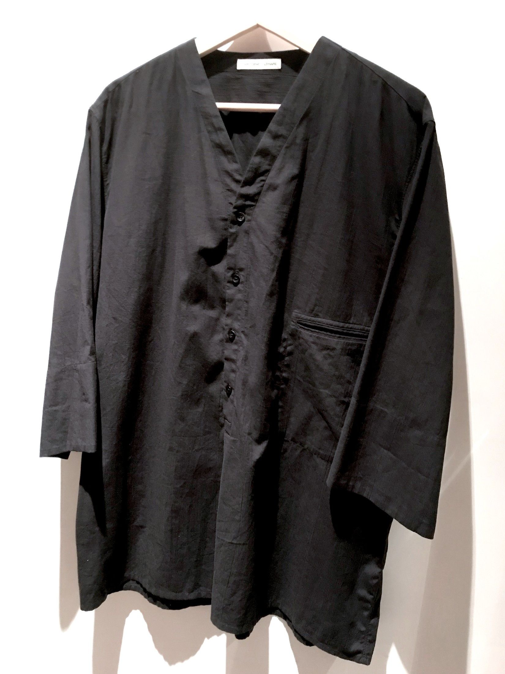 Christophe Lemaire COLLARLESS TUNIC SHIRT IN FLUID BLACK COTTON Size US M / EU 48-50 / 2 - 1 Thumbnail