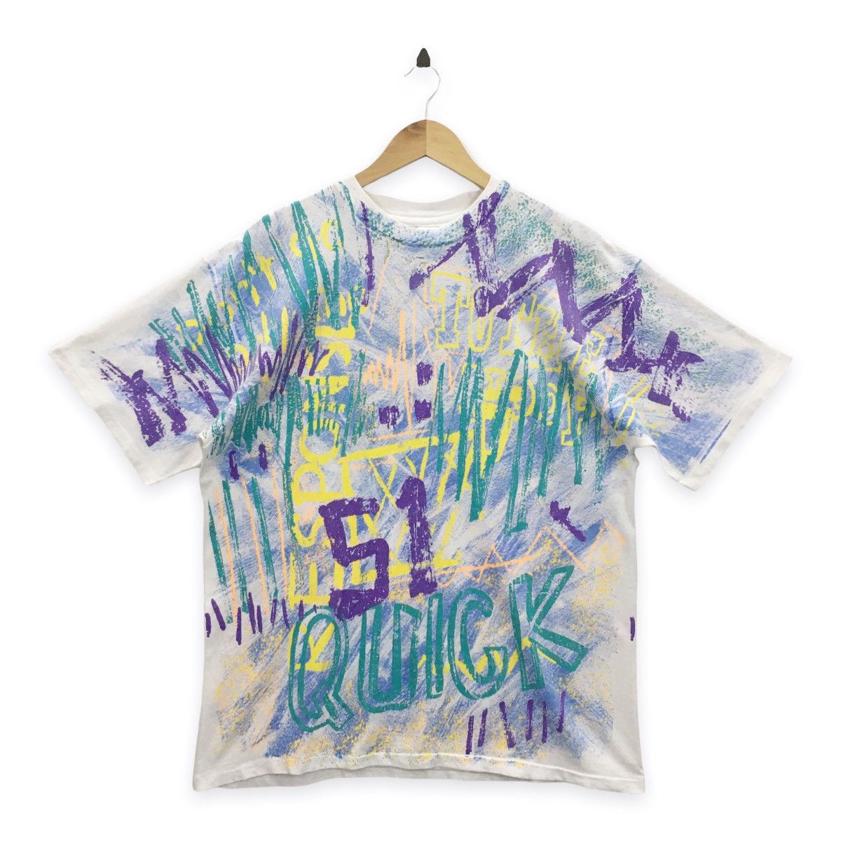 Hanes × Vintage Rare Vintage 90s Graphics Art Fullprint Tshirt Size US L / EU 52-54 / 3 - 1 Thumbnail
