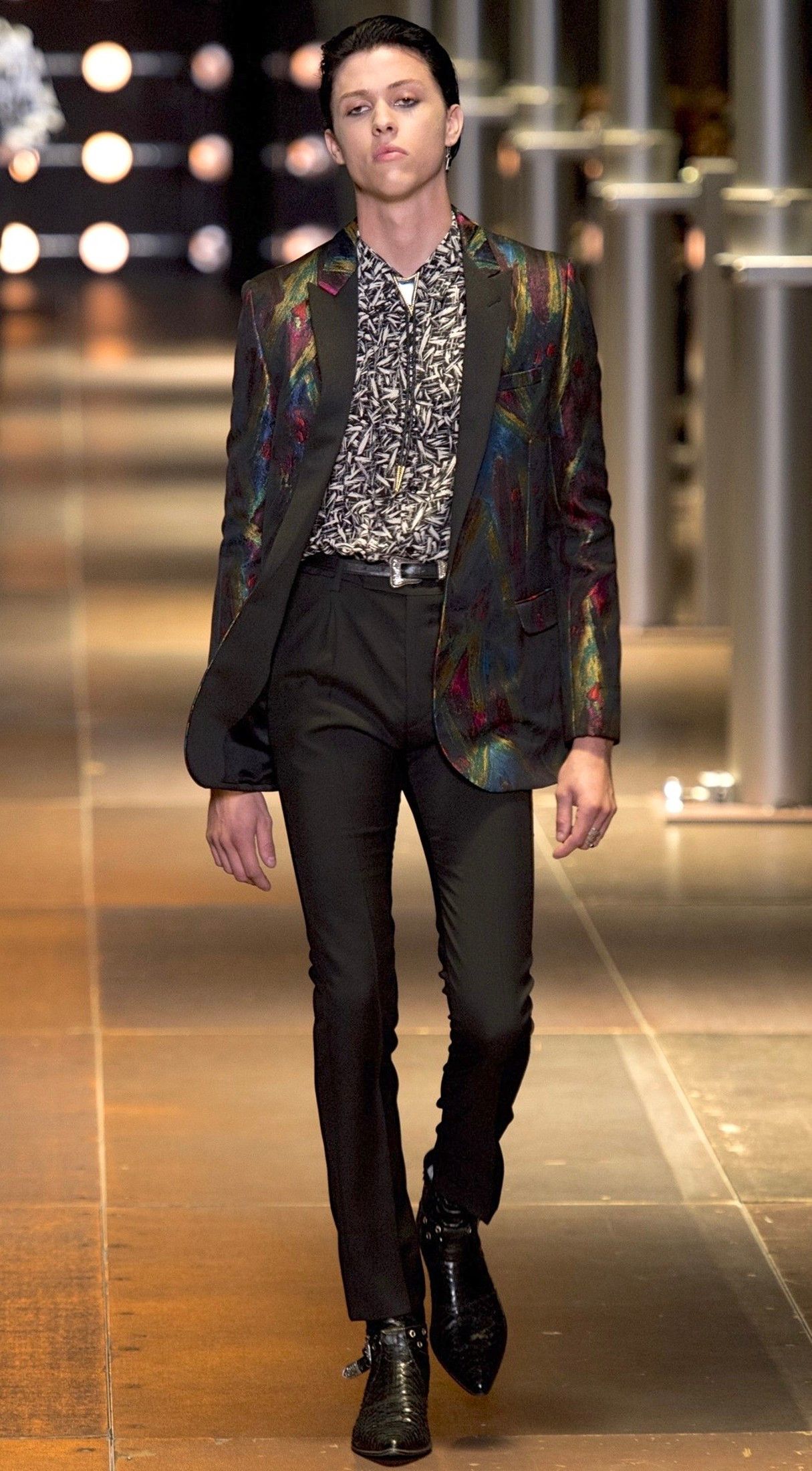 Hedi Slimane × Saint Laurent Paris RARE SS14 ROCKABILLY PEACOCK BRUSHSTROKE PRINTED SHIRT Size US M / EU 48-50 / 2 - 11 Thumbnail