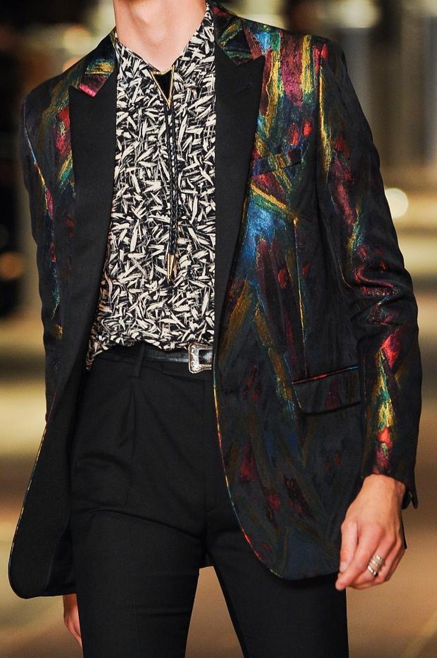 Hedi Slimane × Saint Laurent Paris RARE SS14 ROCKABILLY PEACOCK BRUSHSTROKE PRINTED SHIRT Size US M / EU 48-50 / 2 - 12 Thumbnail