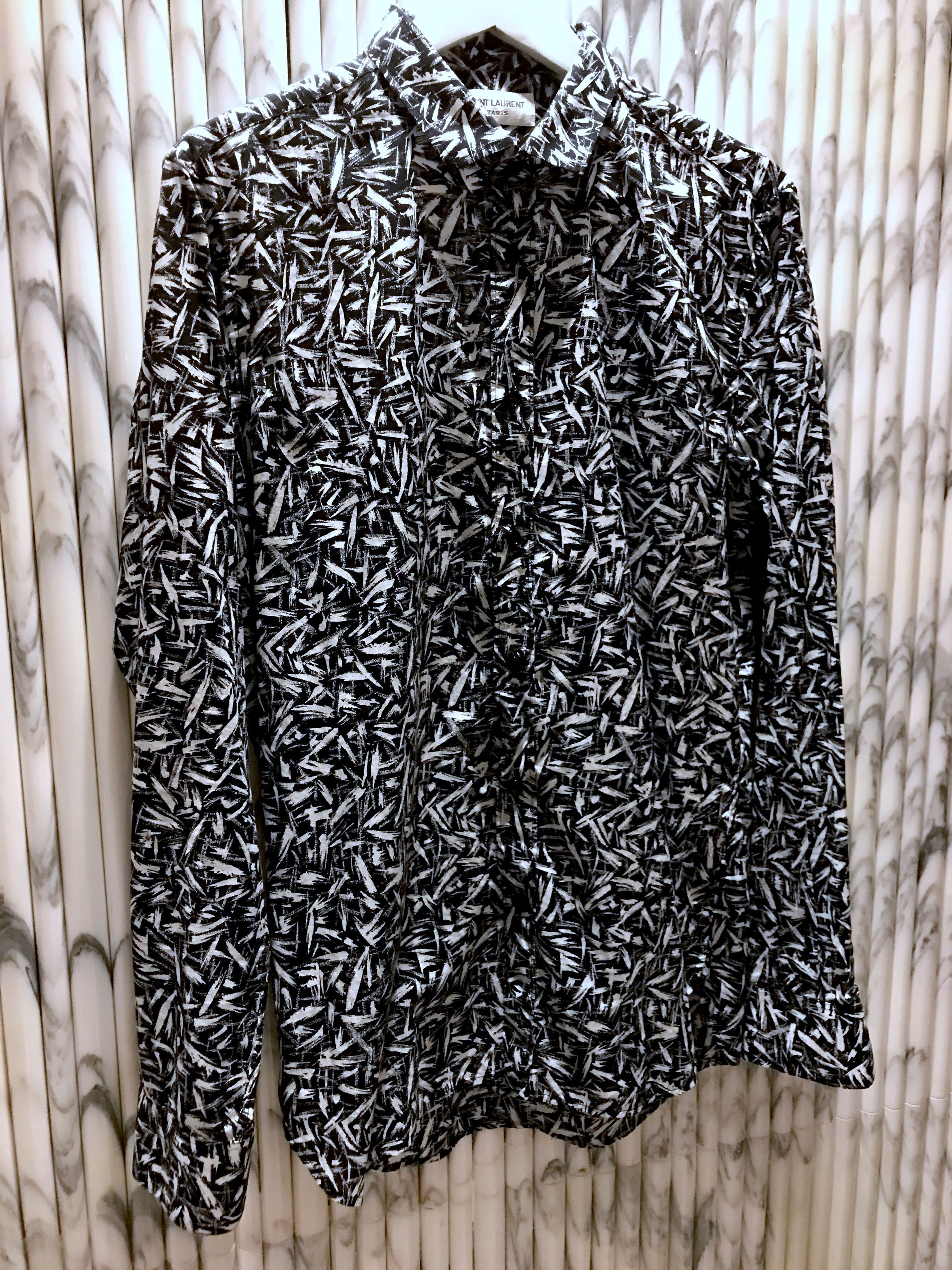 Hedi Slimane × Saint Laurent Paris RARE SS14 ROCKABILLY PEACOCK BRUSHSTROKE PRINTED SHIRT Size US M / EU 48-50 / 2 - 3 Thumbnail