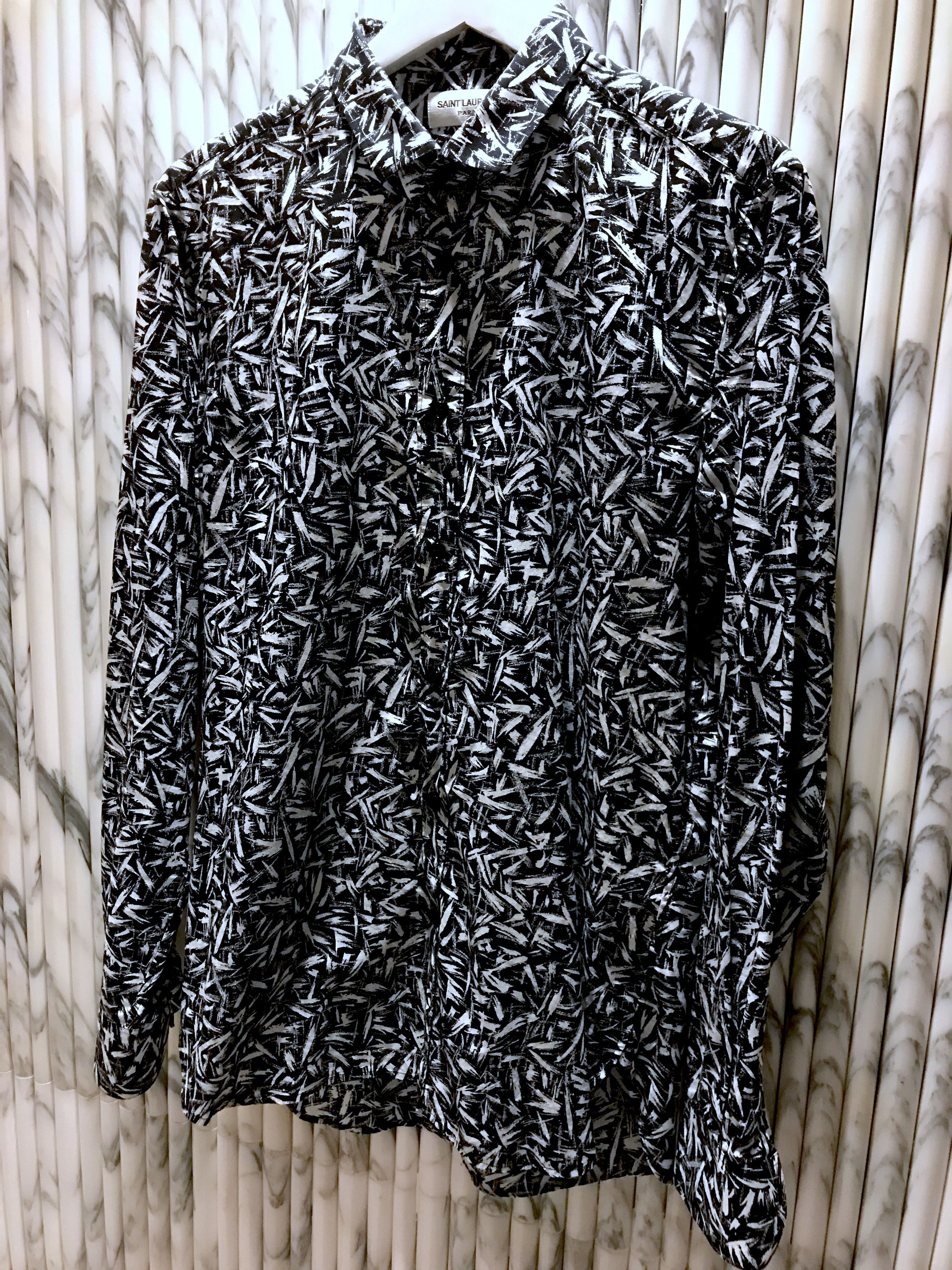 Hedi Slimane × Saint Laurent Paris RARE SS14 ROCKABILLY PEACOCK BRUSHSTROKE PRINTED SHIRT Size US M / EU 48-50 / 2 - 4 Thumbnail