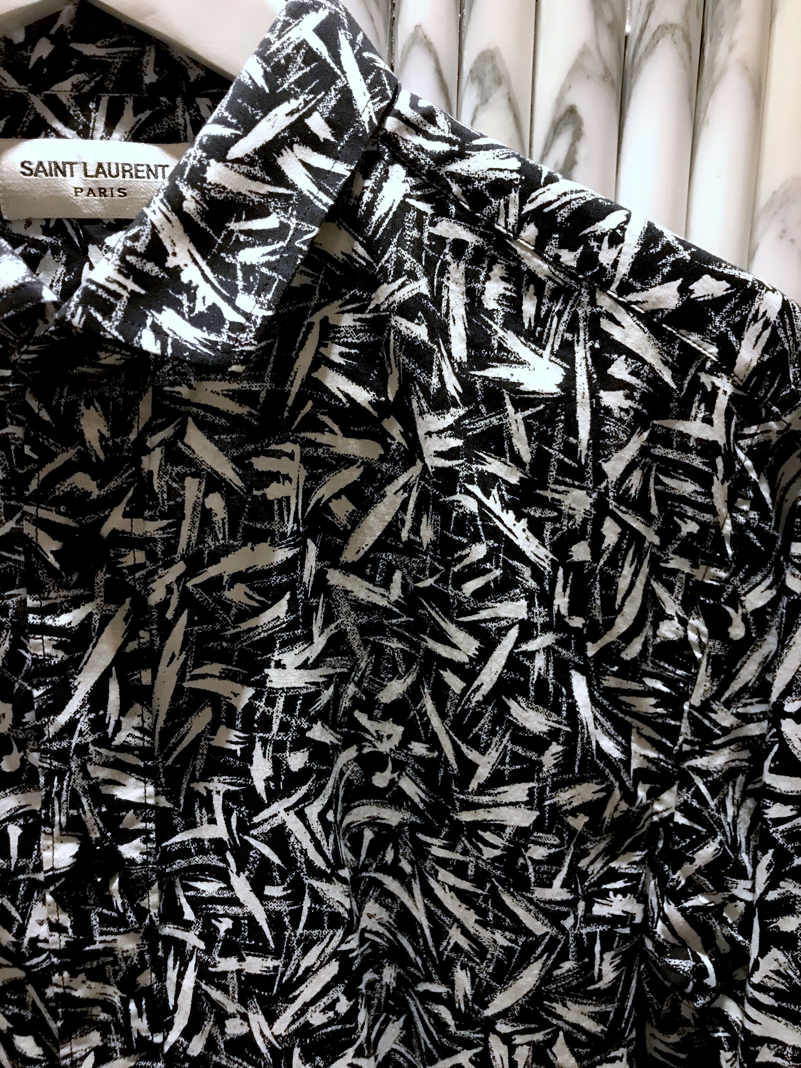 Hedi Slimane × Saint Laurent Paris RARE SS14 ROCKABILLY PEACOCK BRUSHSTROKE PRINTED SHIRT Size US M / EU 48-50 / 2 - 5 Thumbnail