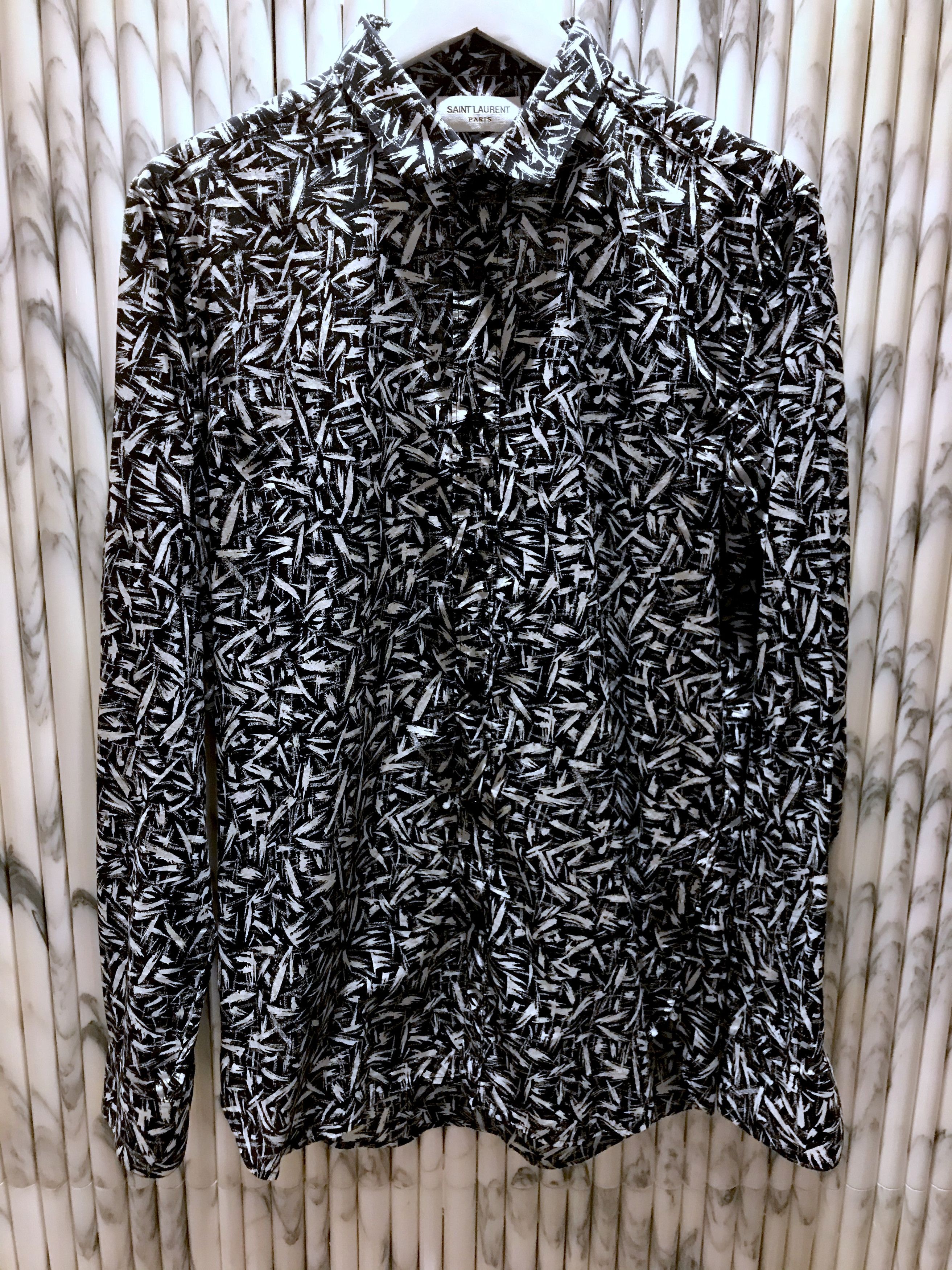 Hedi Slimane × Saint Laurent Paris RARE SS14 ROCKABILLY PEACOCK BRUSHSTROKE PRINTED SHIRT Size US M / EU 48-50 / 2 - 2 Thumbnail