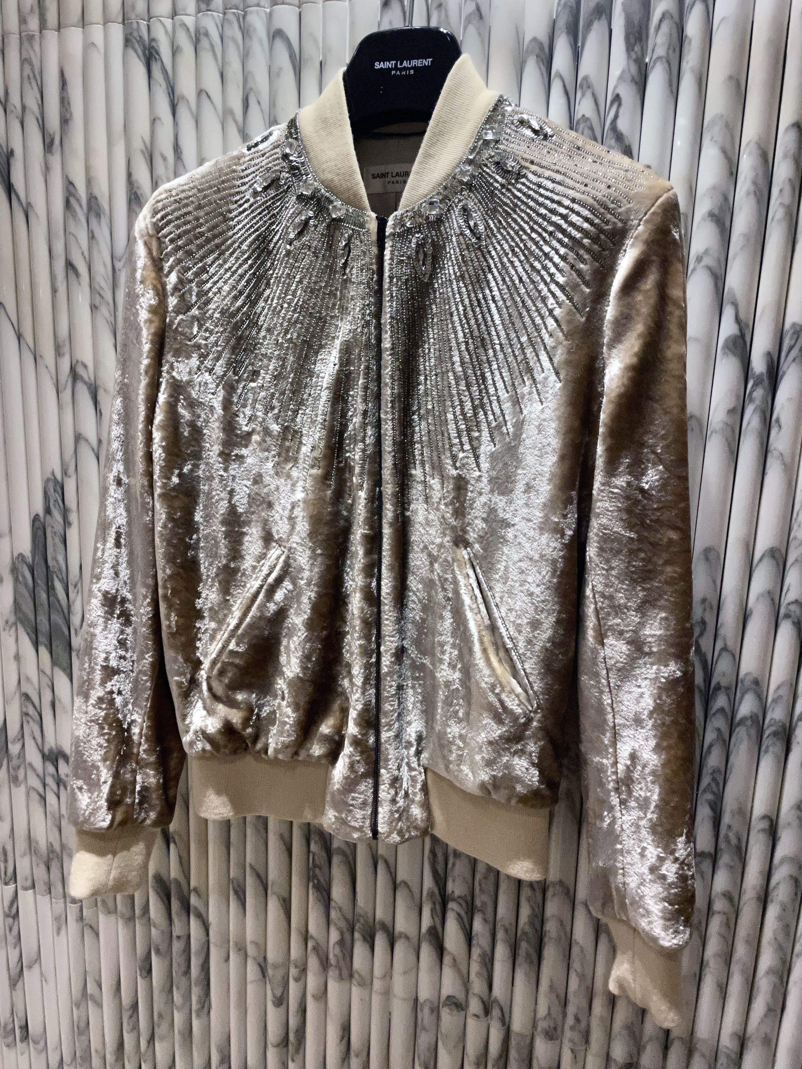 Hedi Slimane × Saint Laurent Paris GRAIL AW16 SEQUIN CRYSTAL BEAD EMBELLISHED VELVET TEDDY Size US S / EU 44-46 / 1 - 6 Thumbnail
