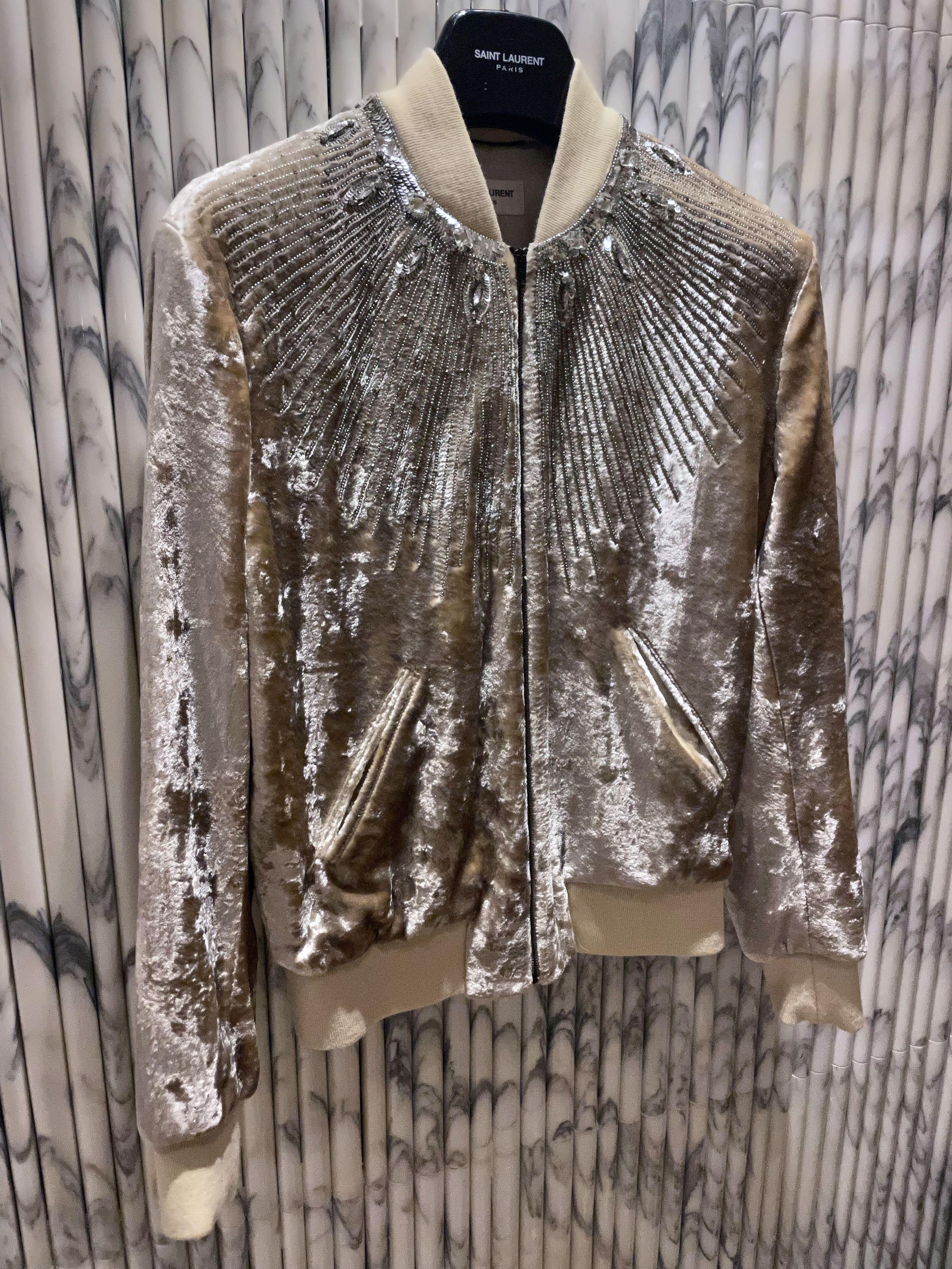 Hedi Slimane × Saint Laurent Paris GRAIL AW16 SEQUIN CRYSTAL BEAD EMBELLISHED VELVET TEDDY Size US S / EU 44-46 / 1 - 5 Thumbnail