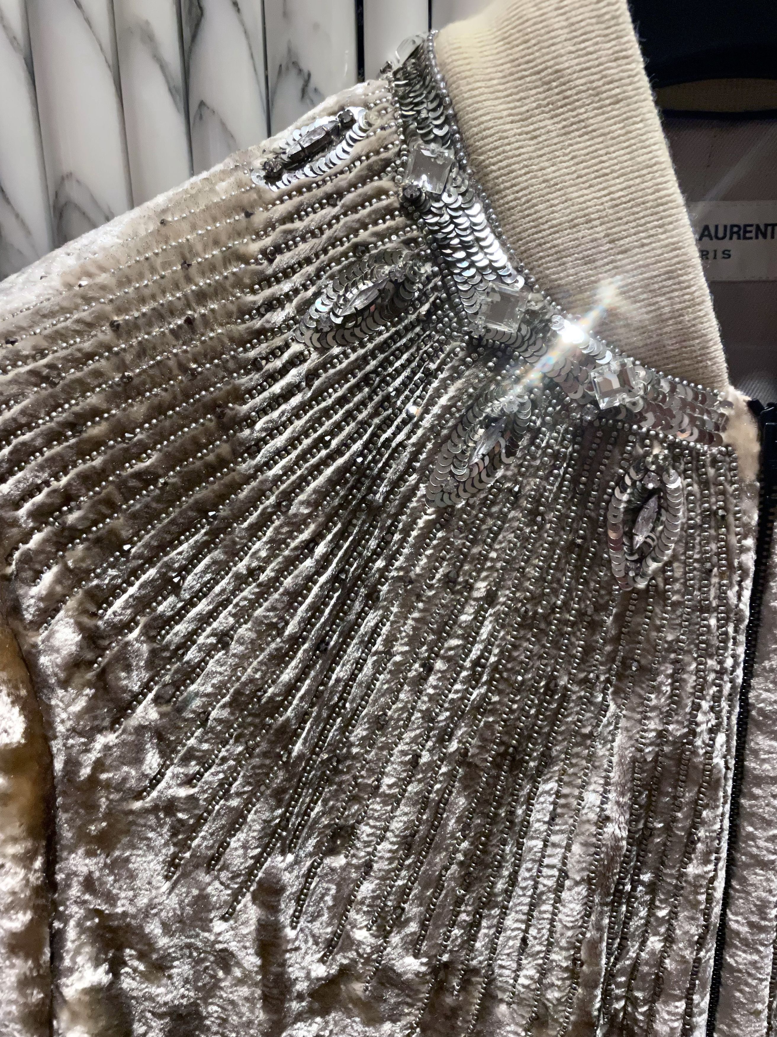 Hedi Slimane × Saint Laurent Paris GRAIL AW16 SEQUIN CRYSTAL BEAD EMBELLISHED VELVET TEDDY Size US S / EU 44-46 / 1 - 8 Thumbnail