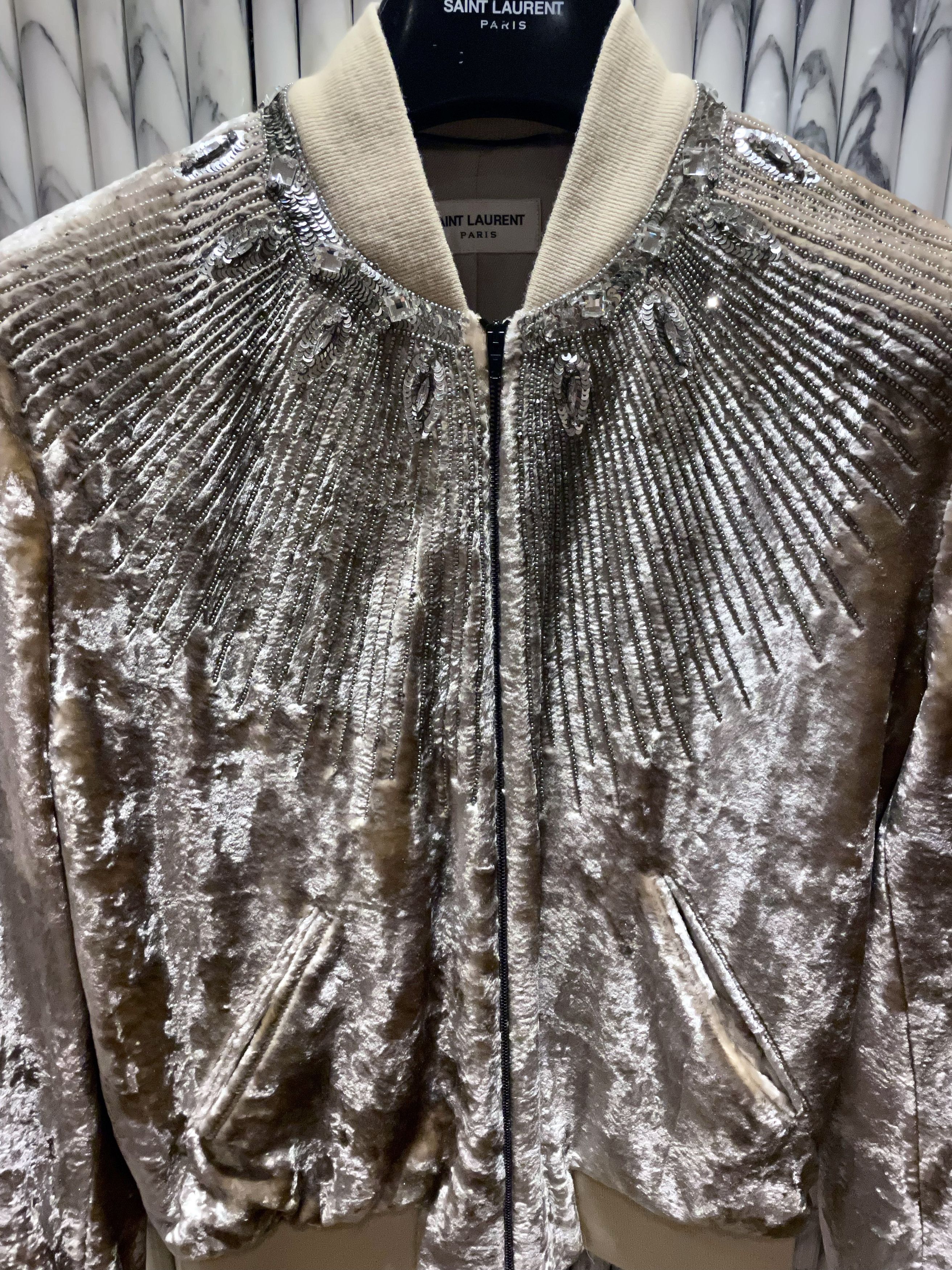 Hedi Slimane × Saint Laurent Paris GRAIL AW16 SEQUIN CRYSTAL BEAD EMBELLISHED VELVET TEDDY Size US S / EU 44-46 / 1 - 7 Thumbnail