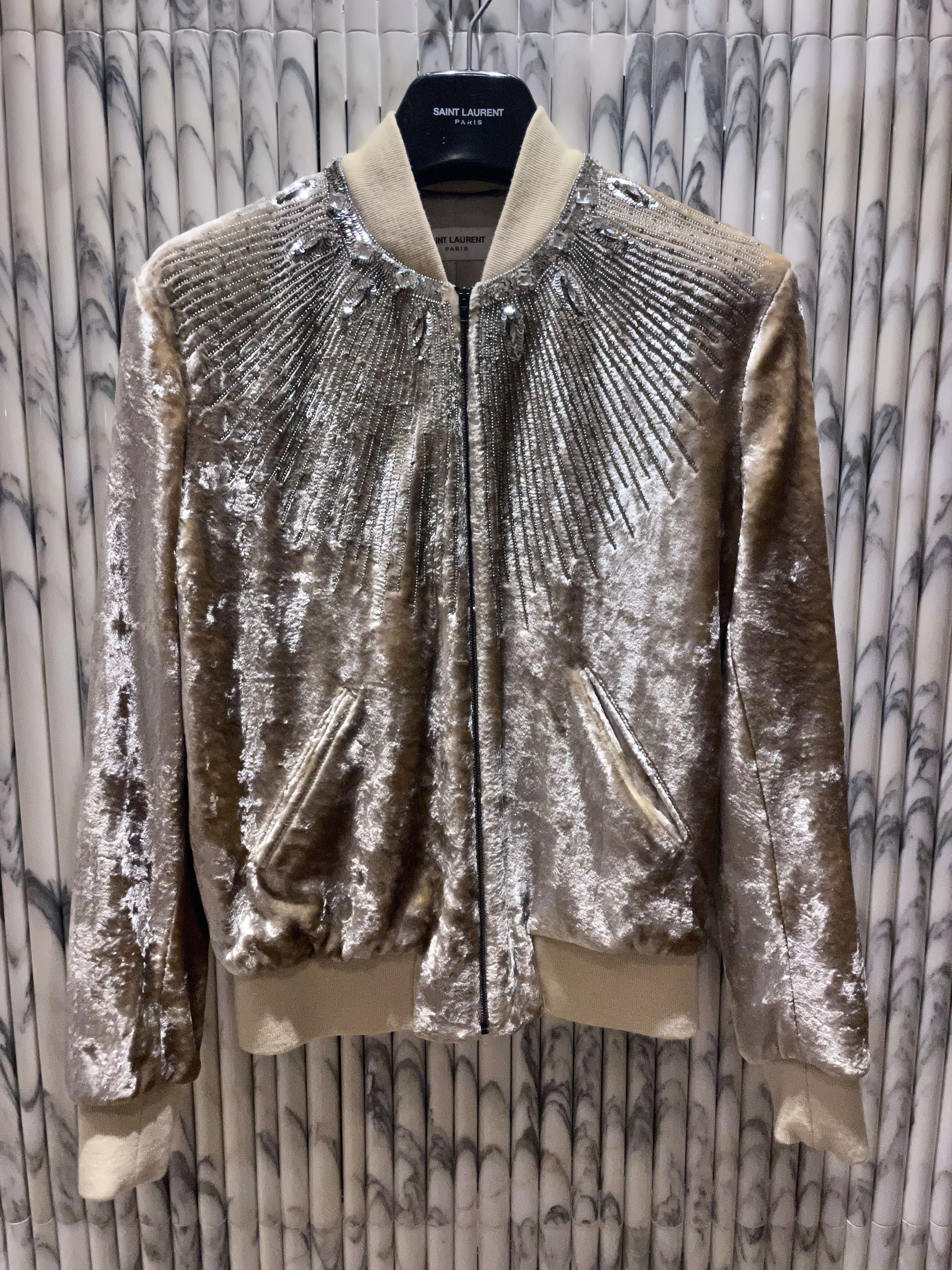 Hedi Slimane × Saint Laurent Paris GRAIL AW16 SEQUIN CRYSTAL BEAD EMBELLISHED VELVET TEDDY Size US S / EU 44-46 / 1 - 4 Thumbnail
