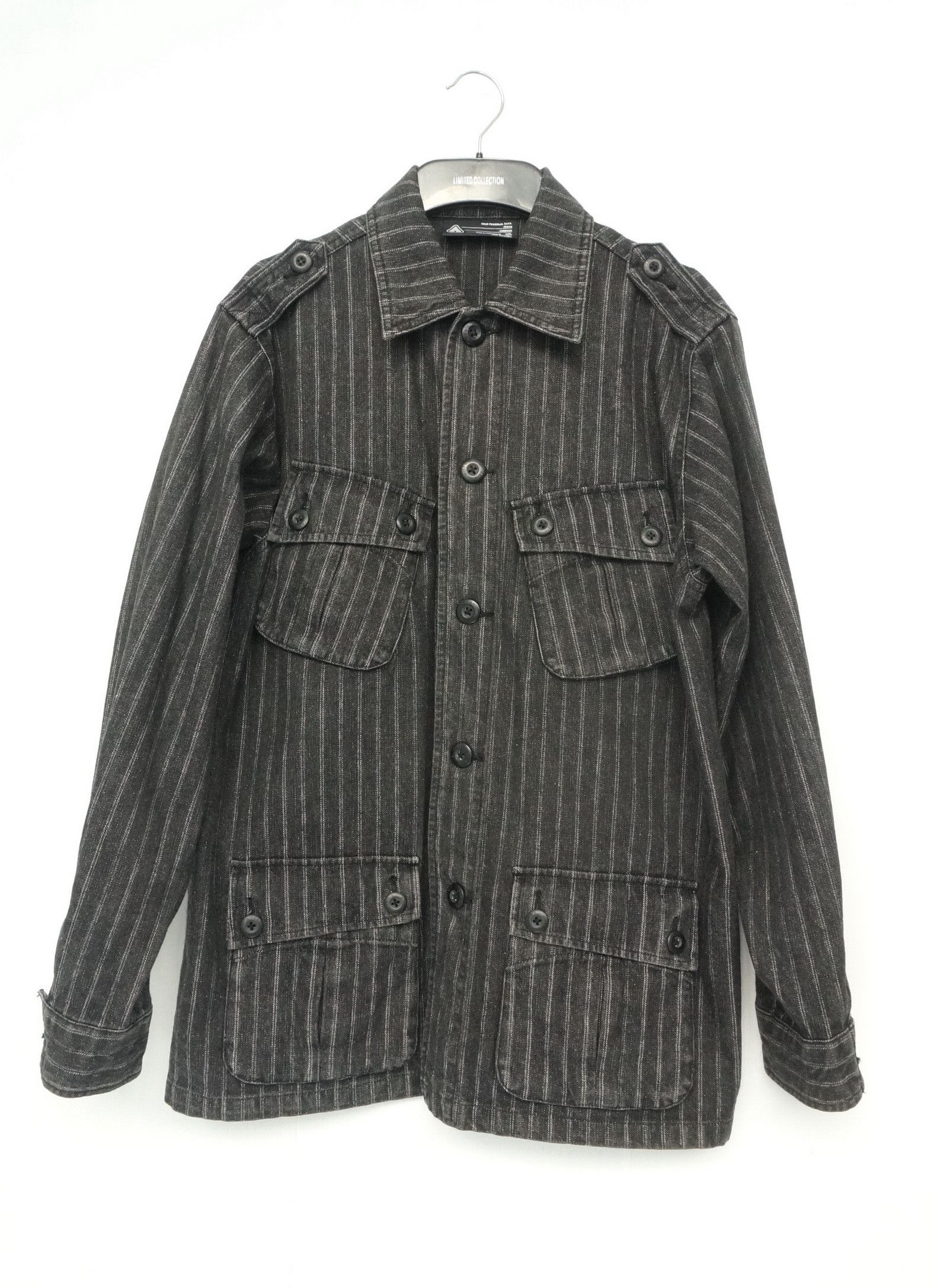 image of Airwalk Multipocket Striped Denim Jacket in Black Stripe, Men's (Size Small)