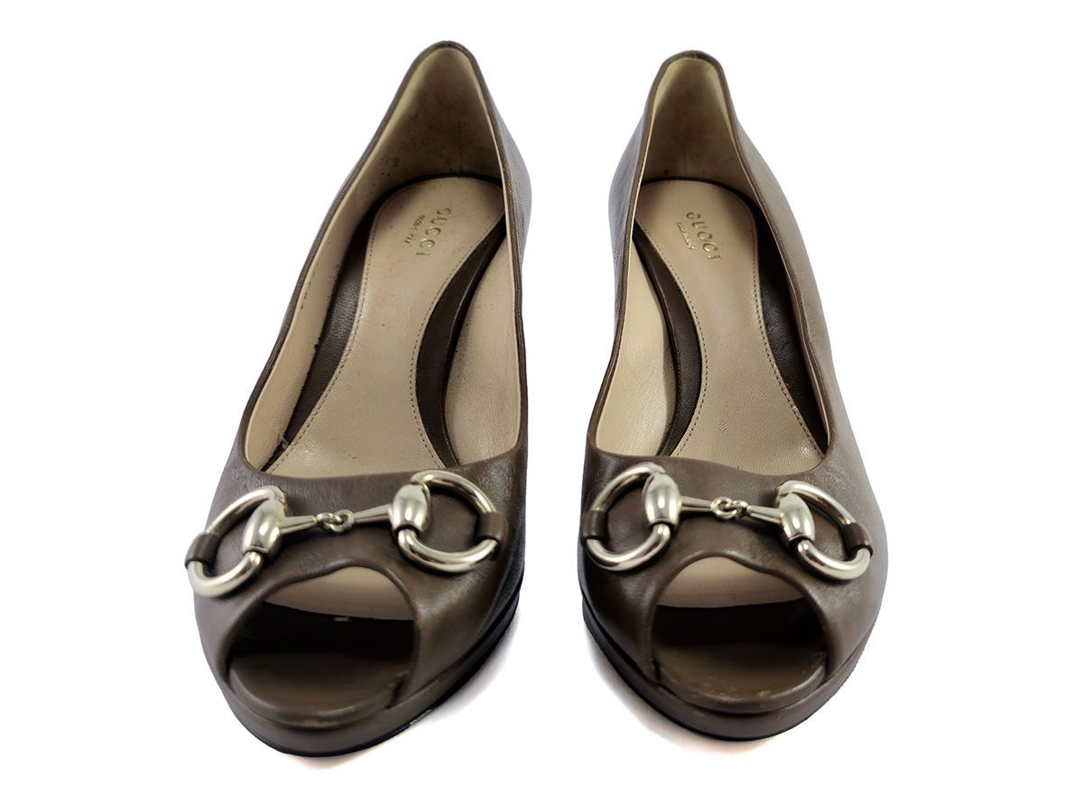 Gucci Gucci Brown Leather Horsebit Peep Toe Pumps Size 36.5 US 6.5 Size US 6.5 / IT 36.5 - 4 Thumbnail