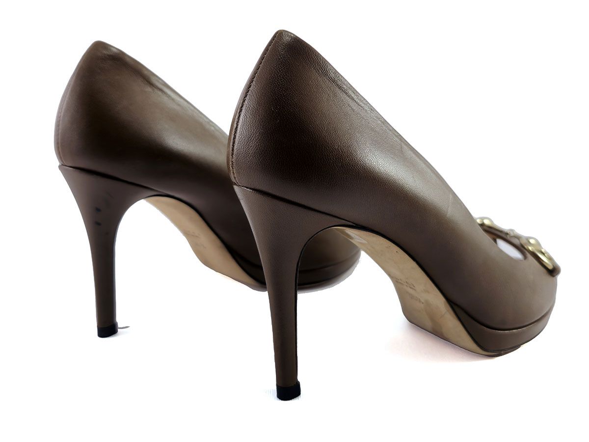 Gucci Gucci Brown Leather Horsebit Peep Toe Pumps Size 36.5 US 6.5 Size US 6.5 / IT 36.5 - 8 Thumbnail