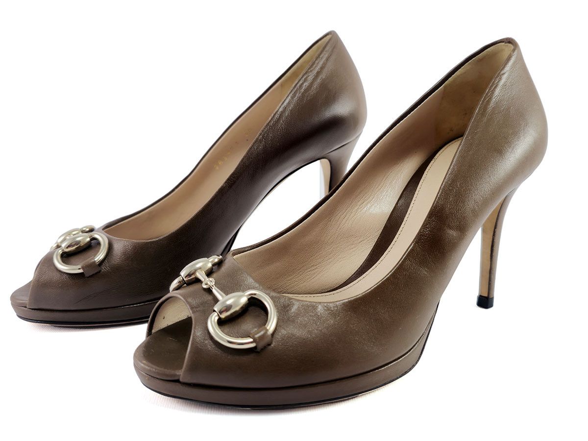 Gucci Gucci Brown Leather Horsebit Peep Toe Pumps Size 36.5 US 6.5 Size US 6.5 / IT 36.5 - 3 Thumbnail