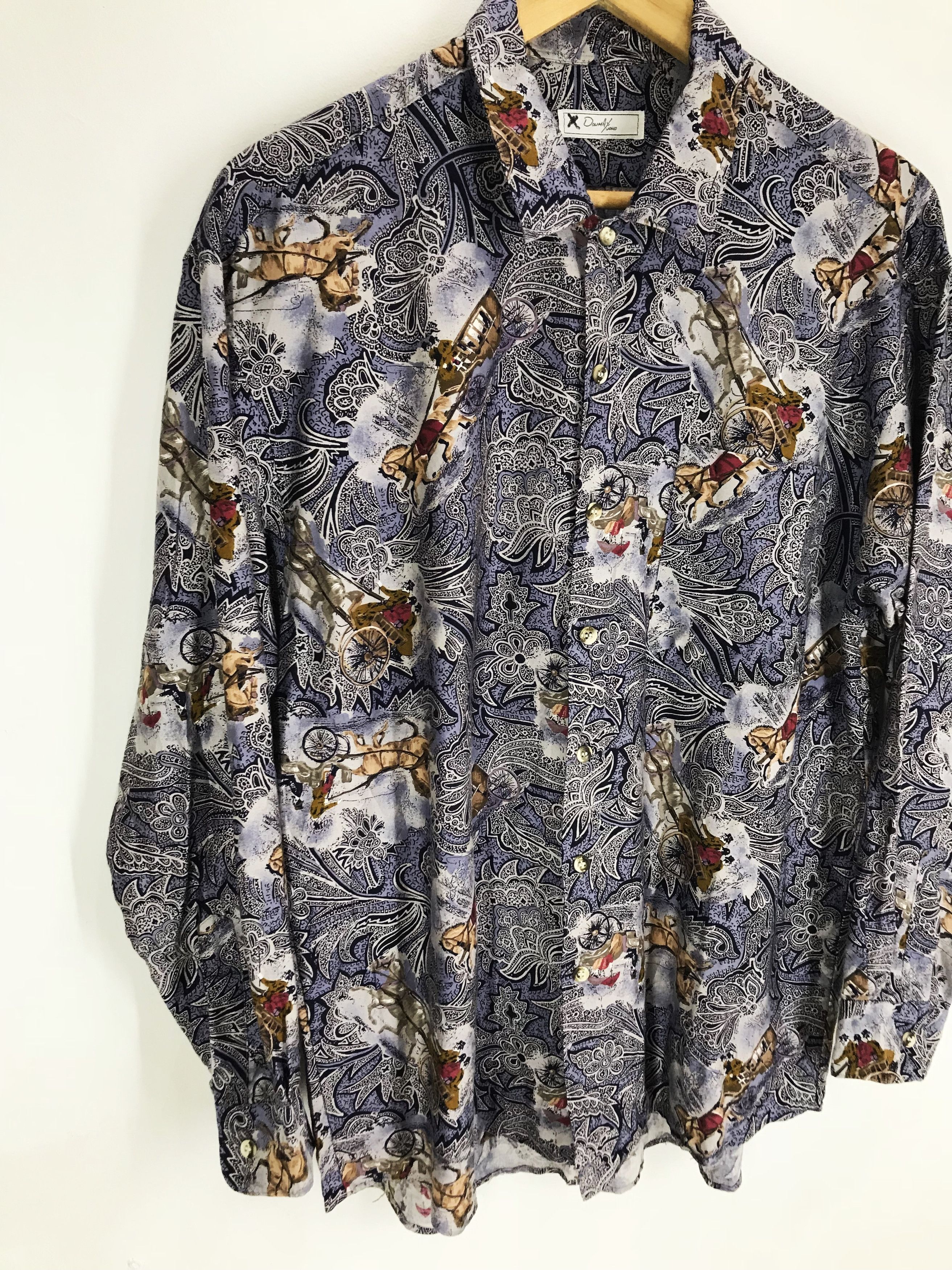 If Six Was Nine DOUMA UOMO Floral Flower Horse All Over Print Shirt Size US M / EU 48-50 / 2 - 5 Thumbnail