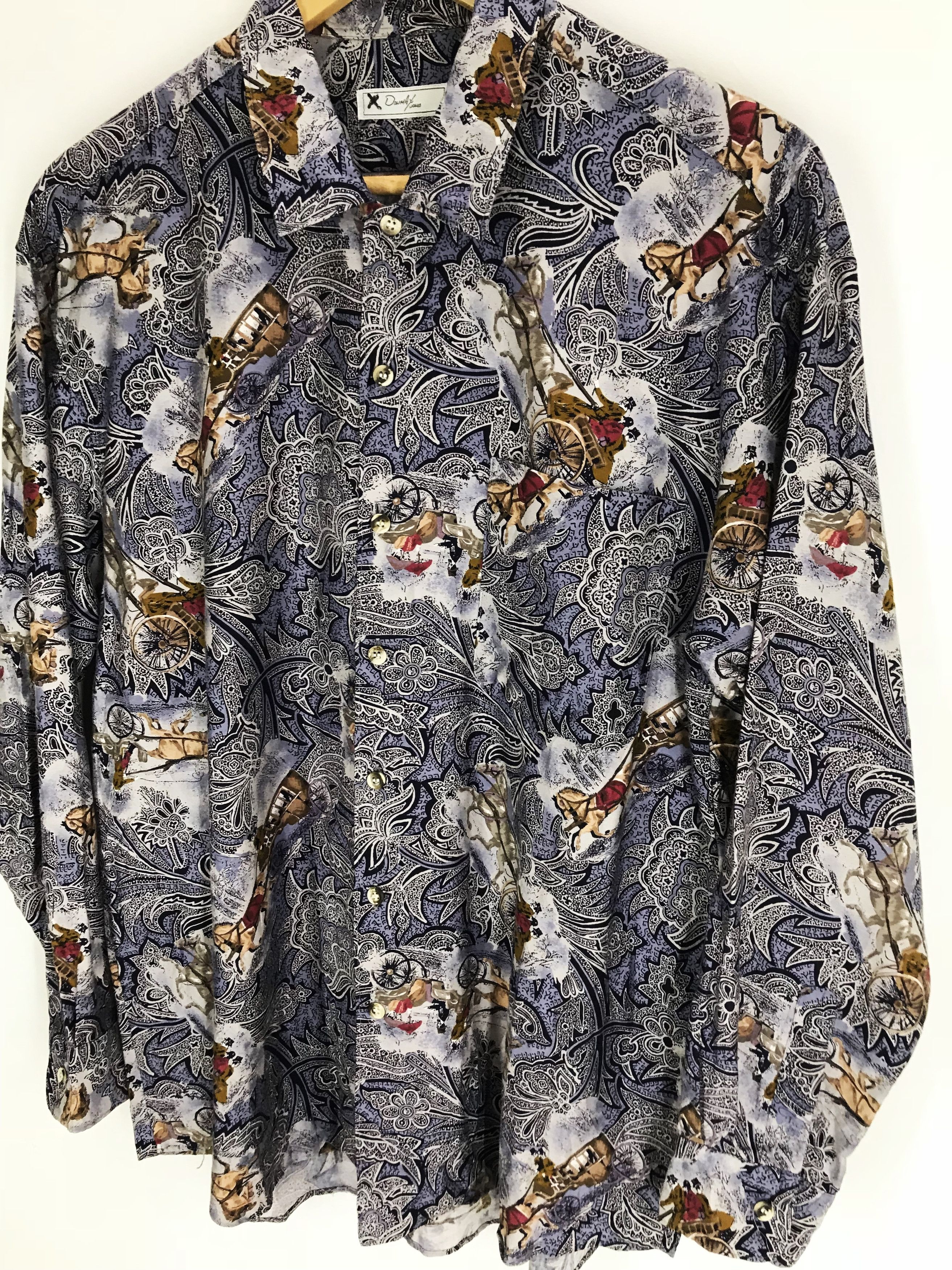 If Six Was Nine DOUMA UOMO Floral Flower Horse All Over Print Shirt Size US M / EU 48-50 / 2 - 4 Thumbnail