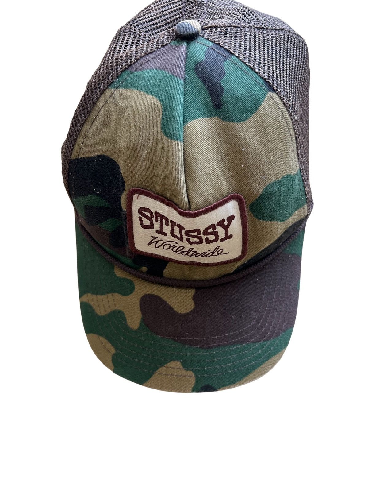 Stussy 1990s Stussy 🇺🇸 Worldwide Patch Camo Mesh Trucker Cap Size ONE SIZE - 2 Thumbnail