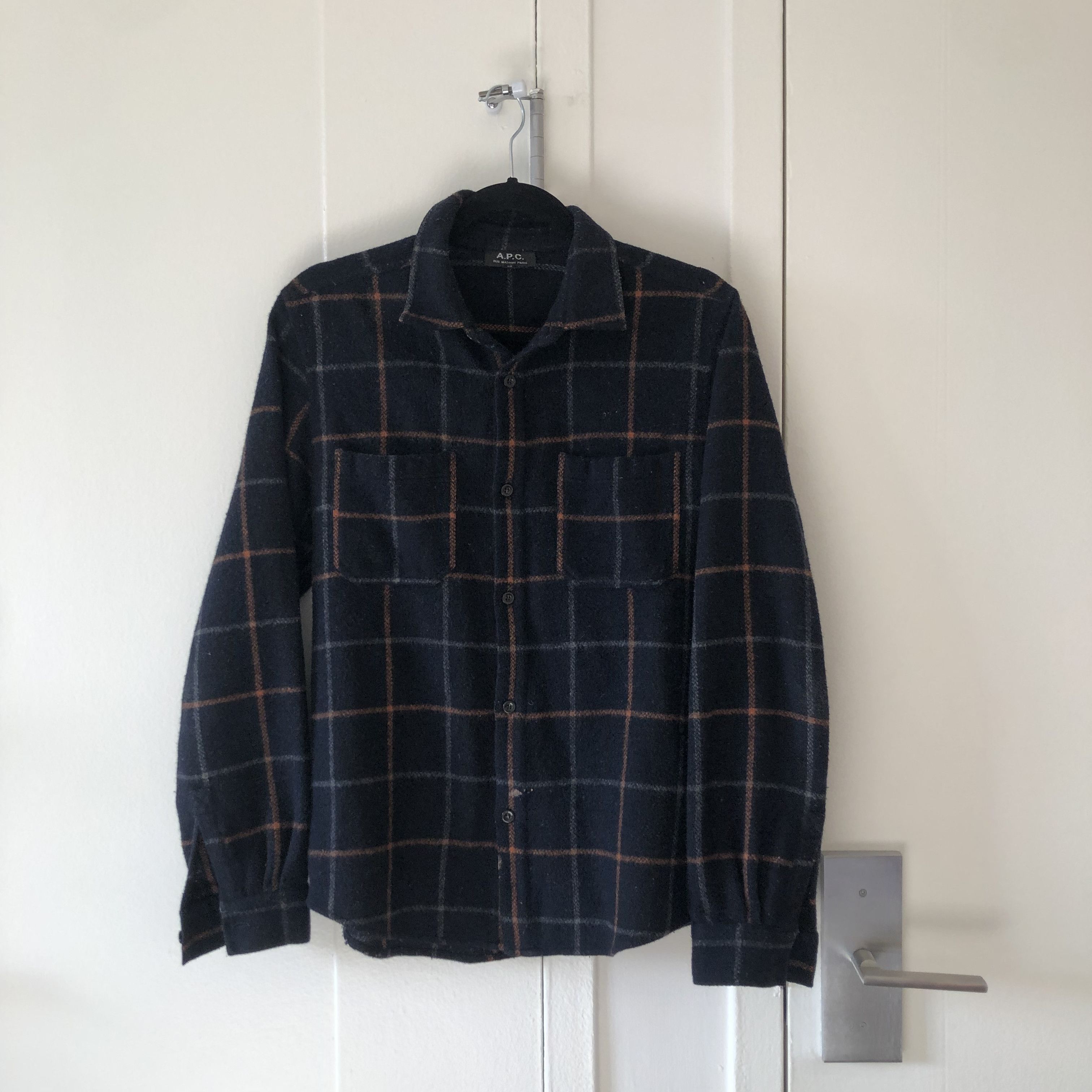 image of A P C Wool Check Flannel in Black, Men's (Size XS)