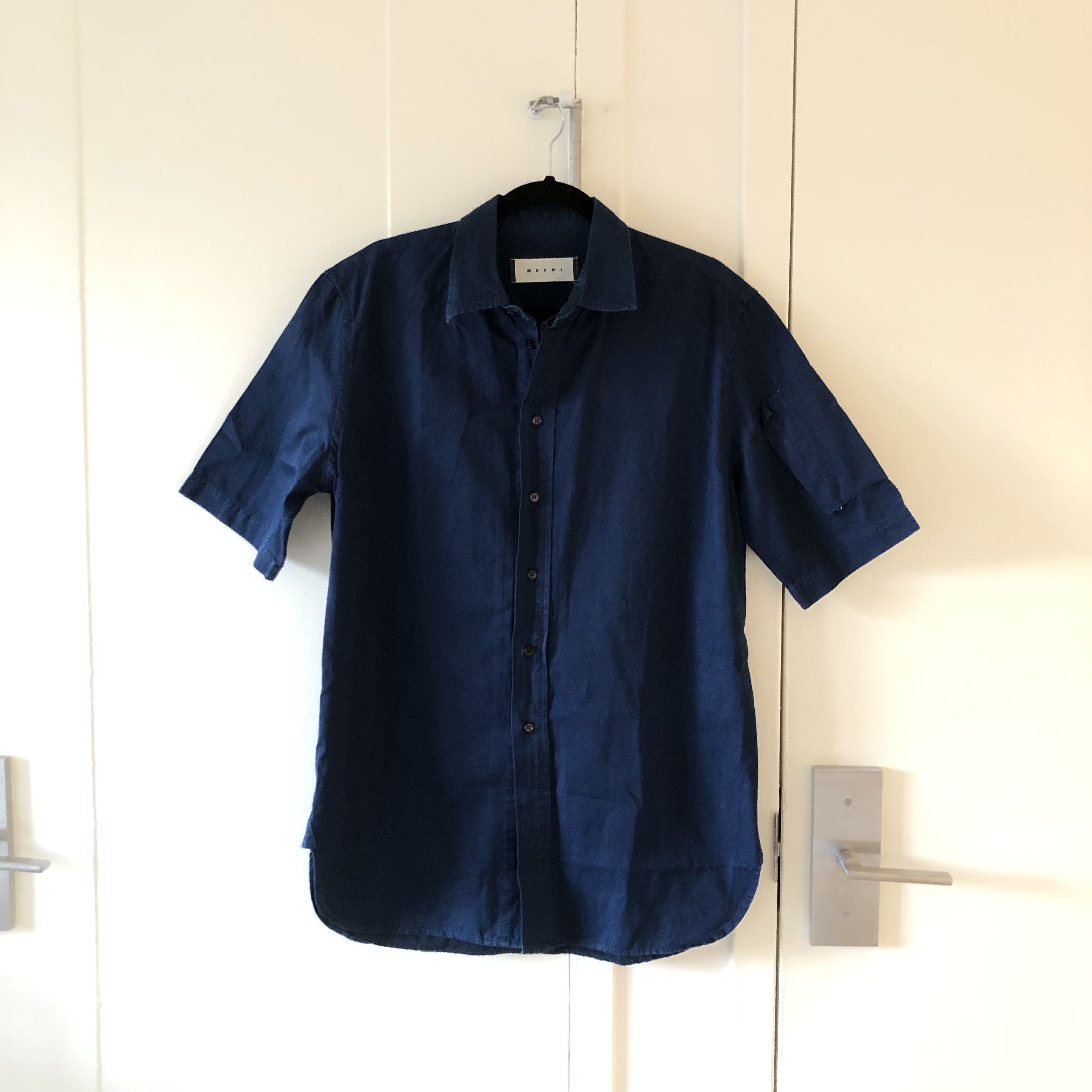 image of Marni Short Sleeve Utility Button Up Shirt in Indigo, Men's (Size Large)