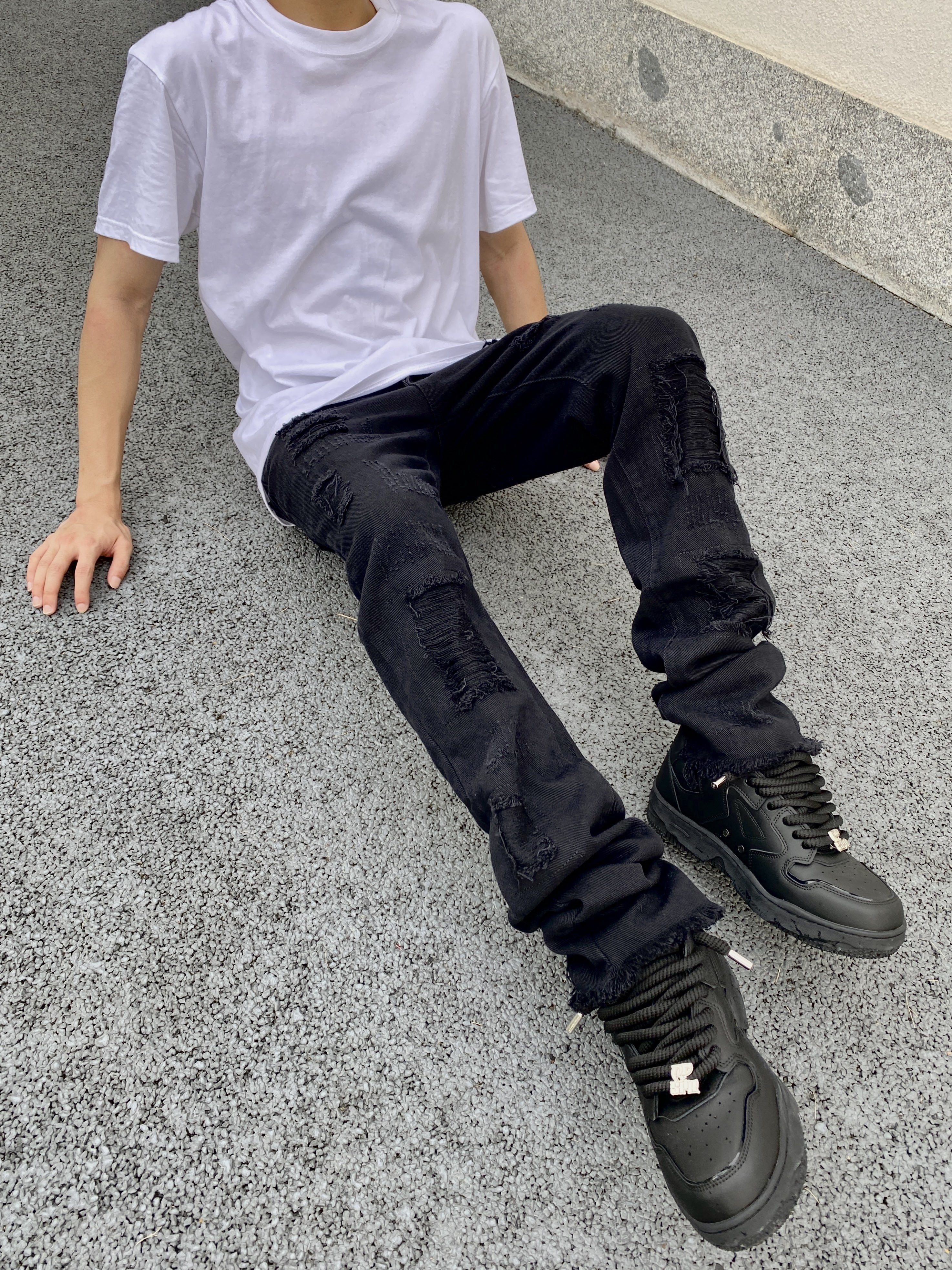 punk flared damaged ripped jeans