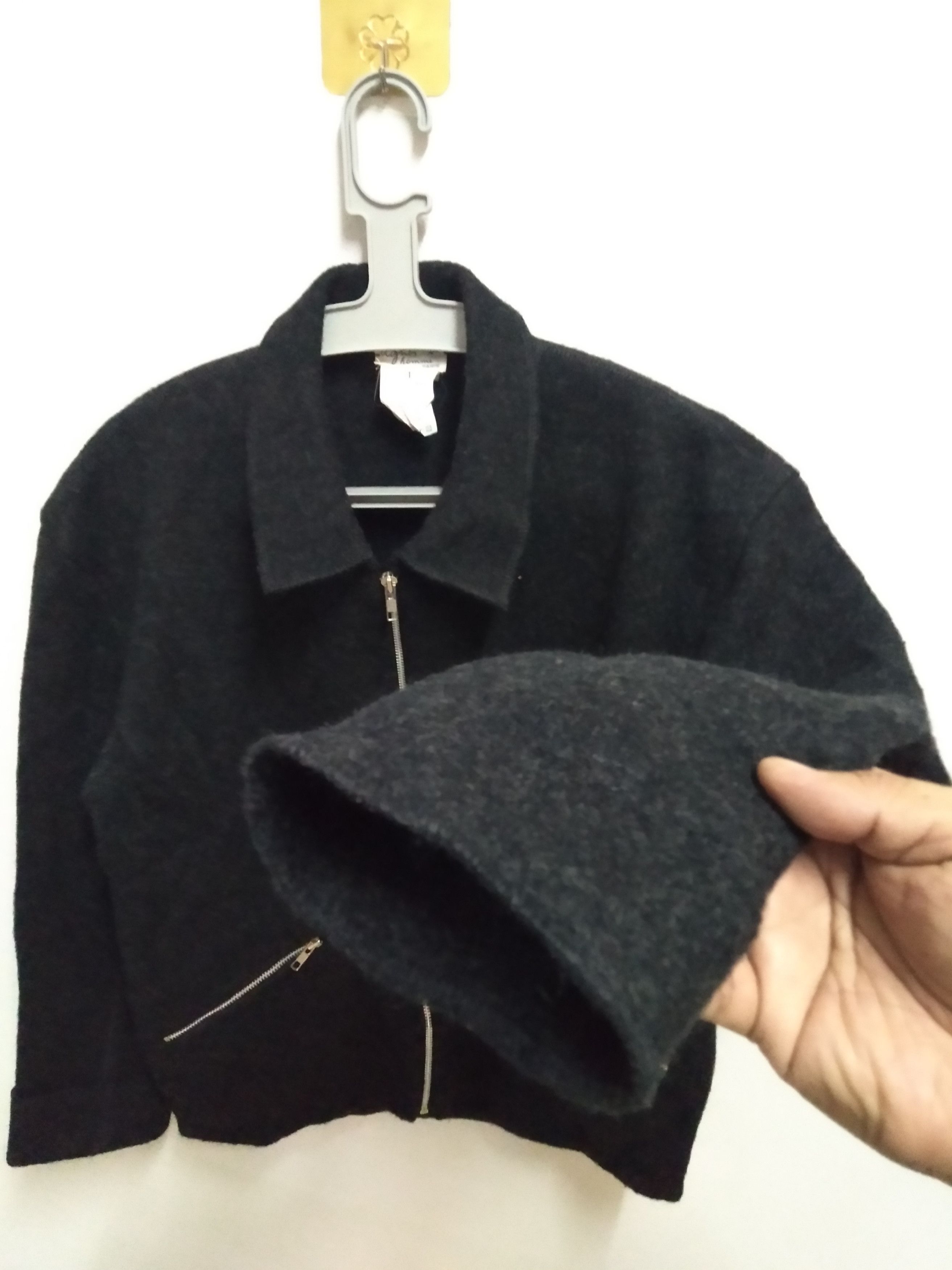 Vintage Agnes B. Black Wool Zipper Jacket Made in France