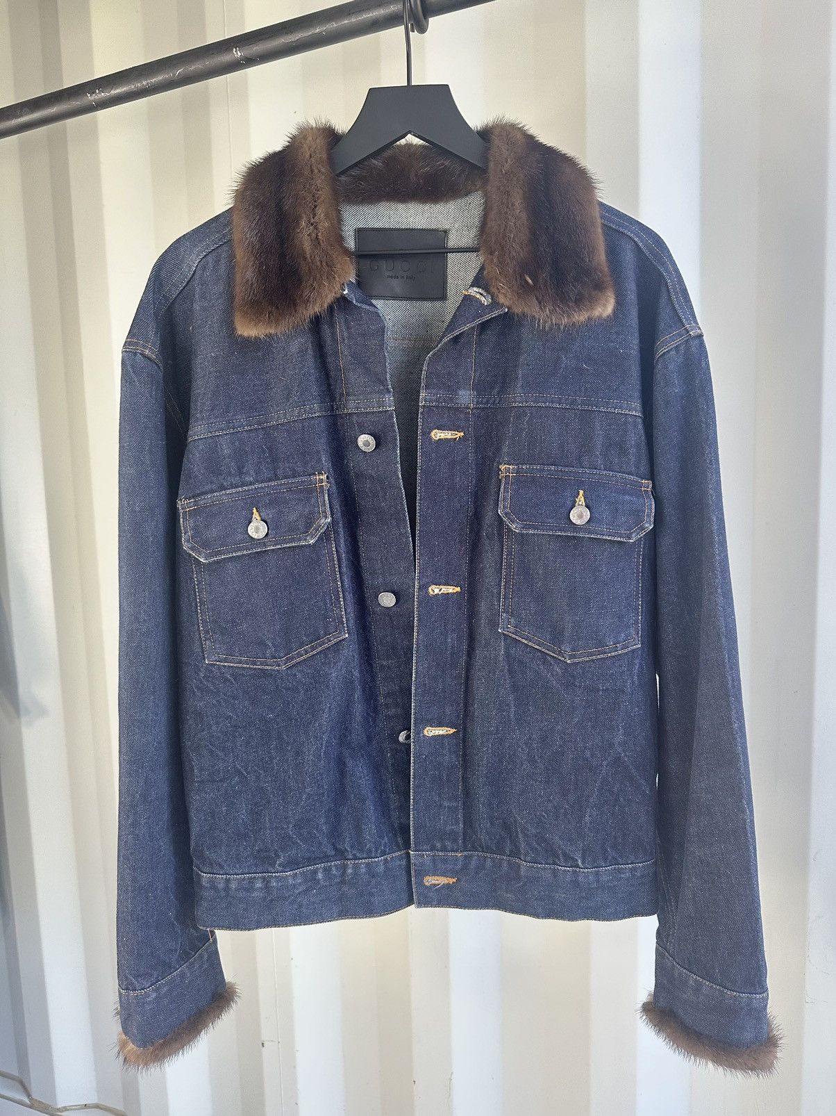 Gucci TOM FORD FOR GUCCI - Fur Collar Type 2 Denim Jacket Size US L / EU 52-54 / 3 - 1 Thumbnail