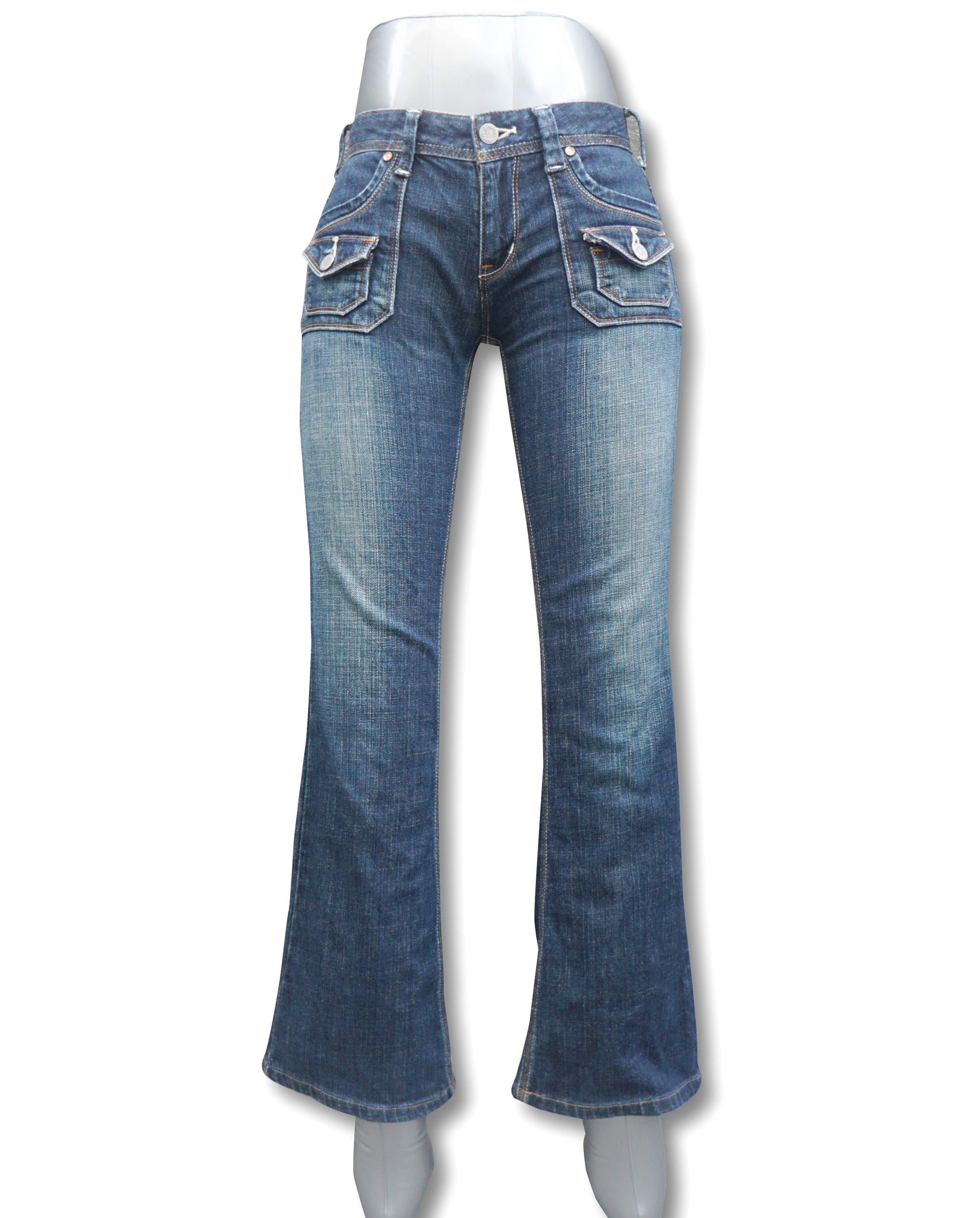 Japanese Brand SPICE ISLAND Low Rise Multipockets Flare Jeans Size 26" / US 2 / IT 38 - 2 Thumbnail