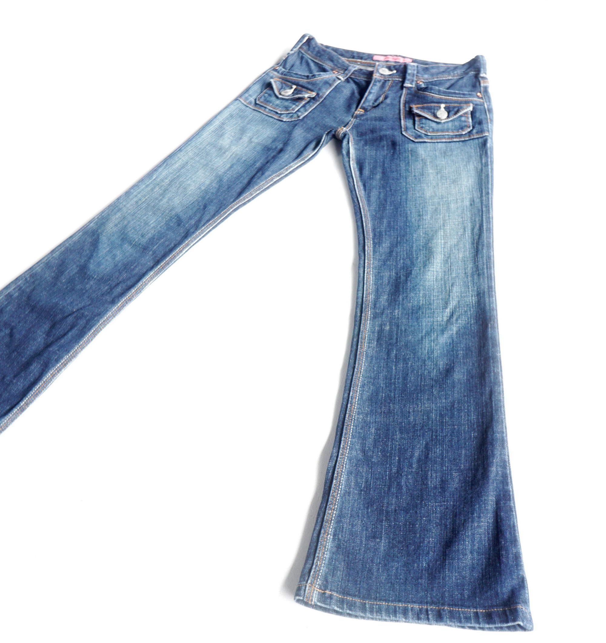 Japanese Brand SPICE ISLAND Low Rise Multipockets Flare Jeans Size 26" / US 2 / IT 38 - 4 Thumbnail
