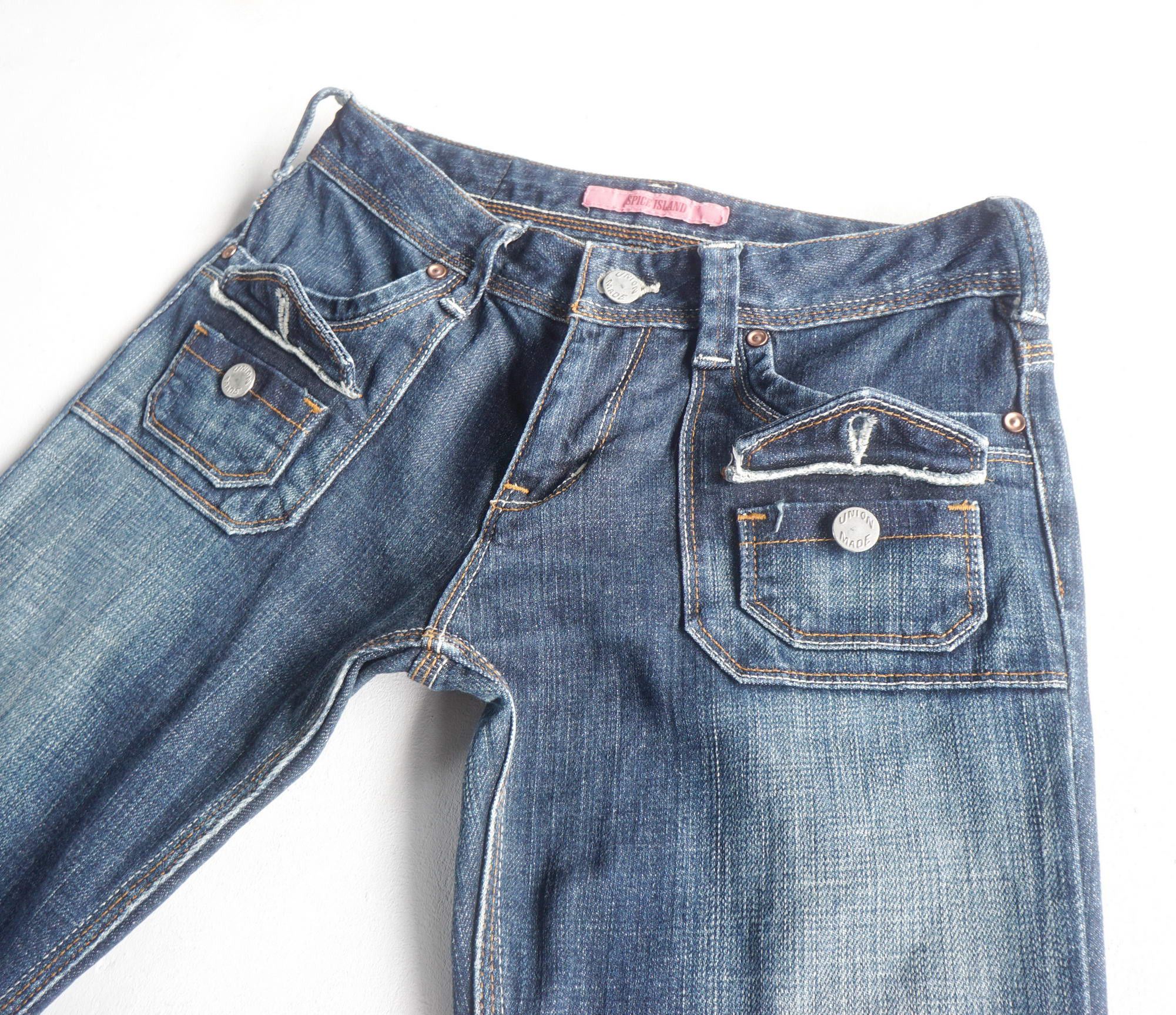 Japanese Brand SPICE ISLAND Low Rise Multipockets Flare Jeans Size 26" / US 2 / IT 38 - 6 Thumbnail