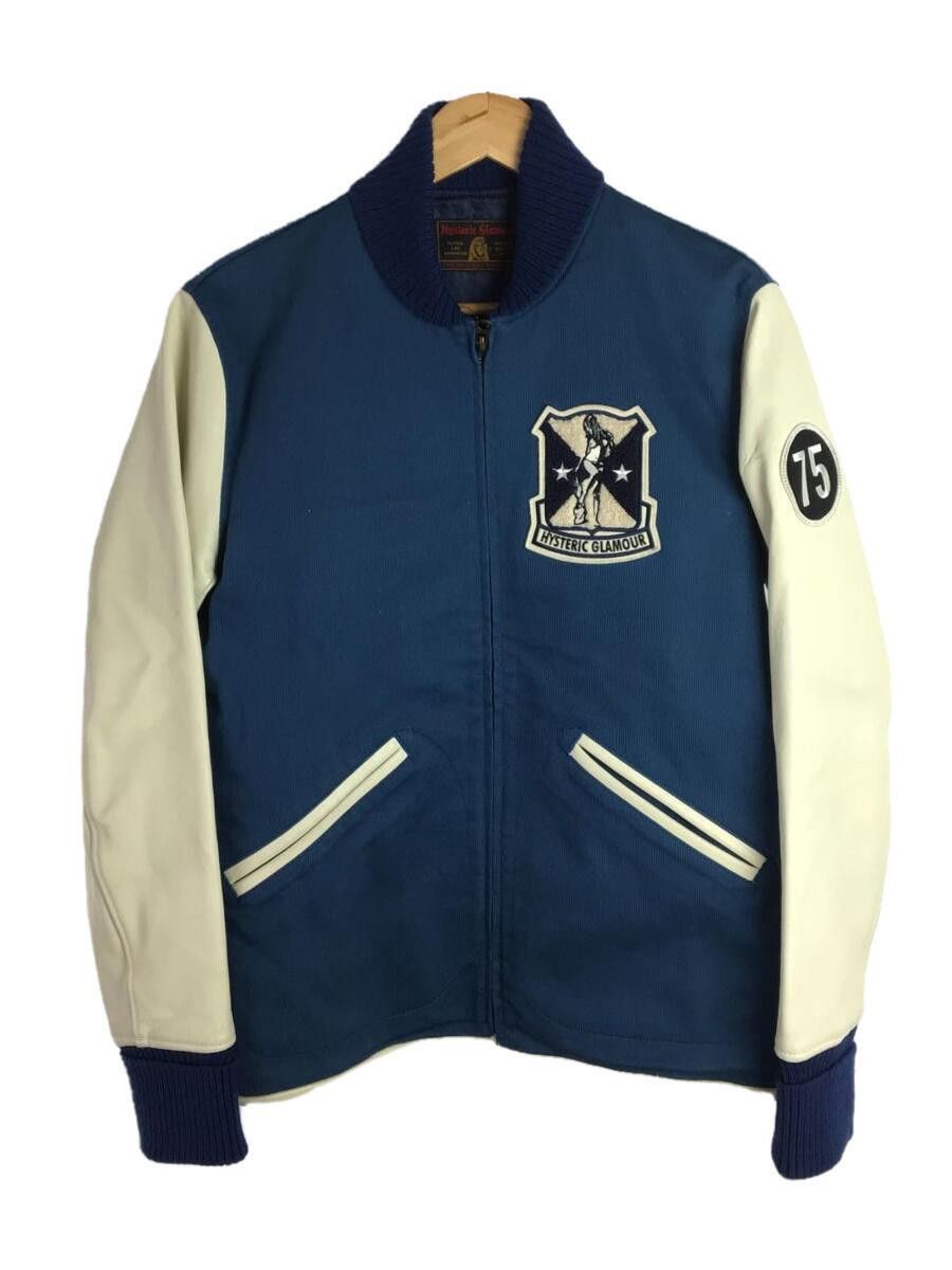 image of Hysteric Glamour "endless" Leather Sleeve Varsity College Jacket in Blue, Men's (Size Large)