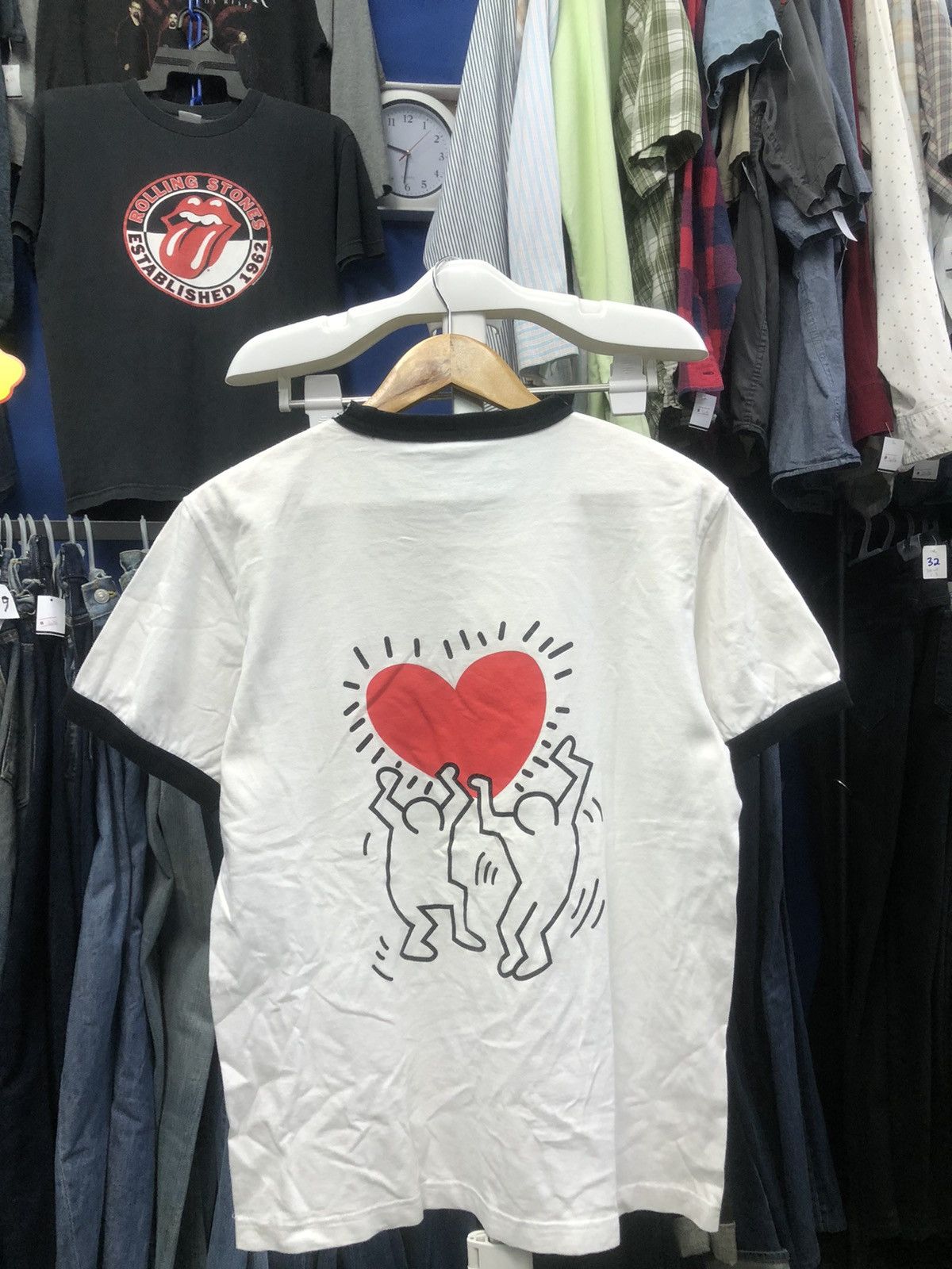 Keith Haring × Vintage Keith Haring distressed ringer tee rare | Grailed