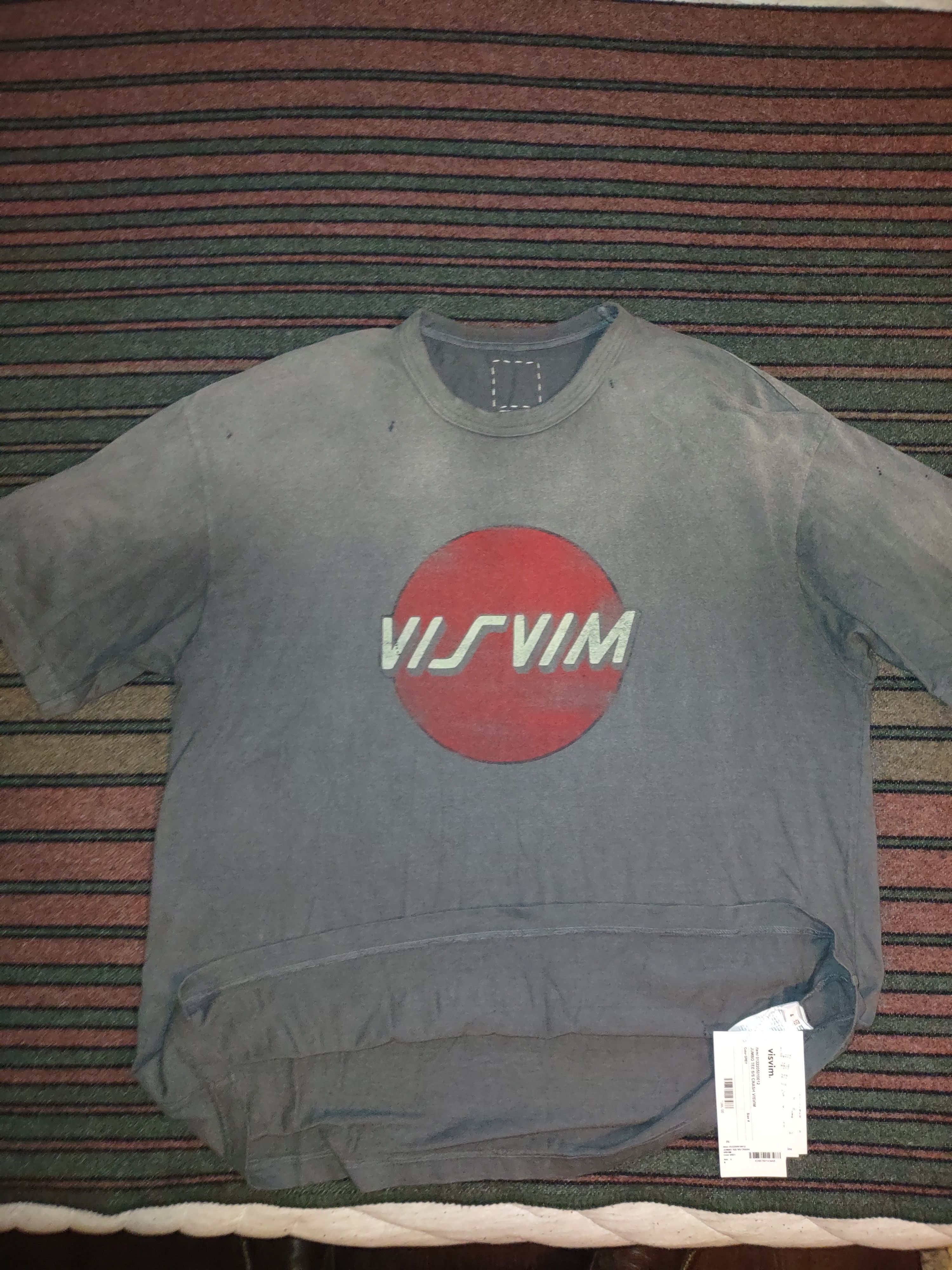 image of Visvim Jumbo Crash Tee in Grey Distressed, Men's (Size XL)