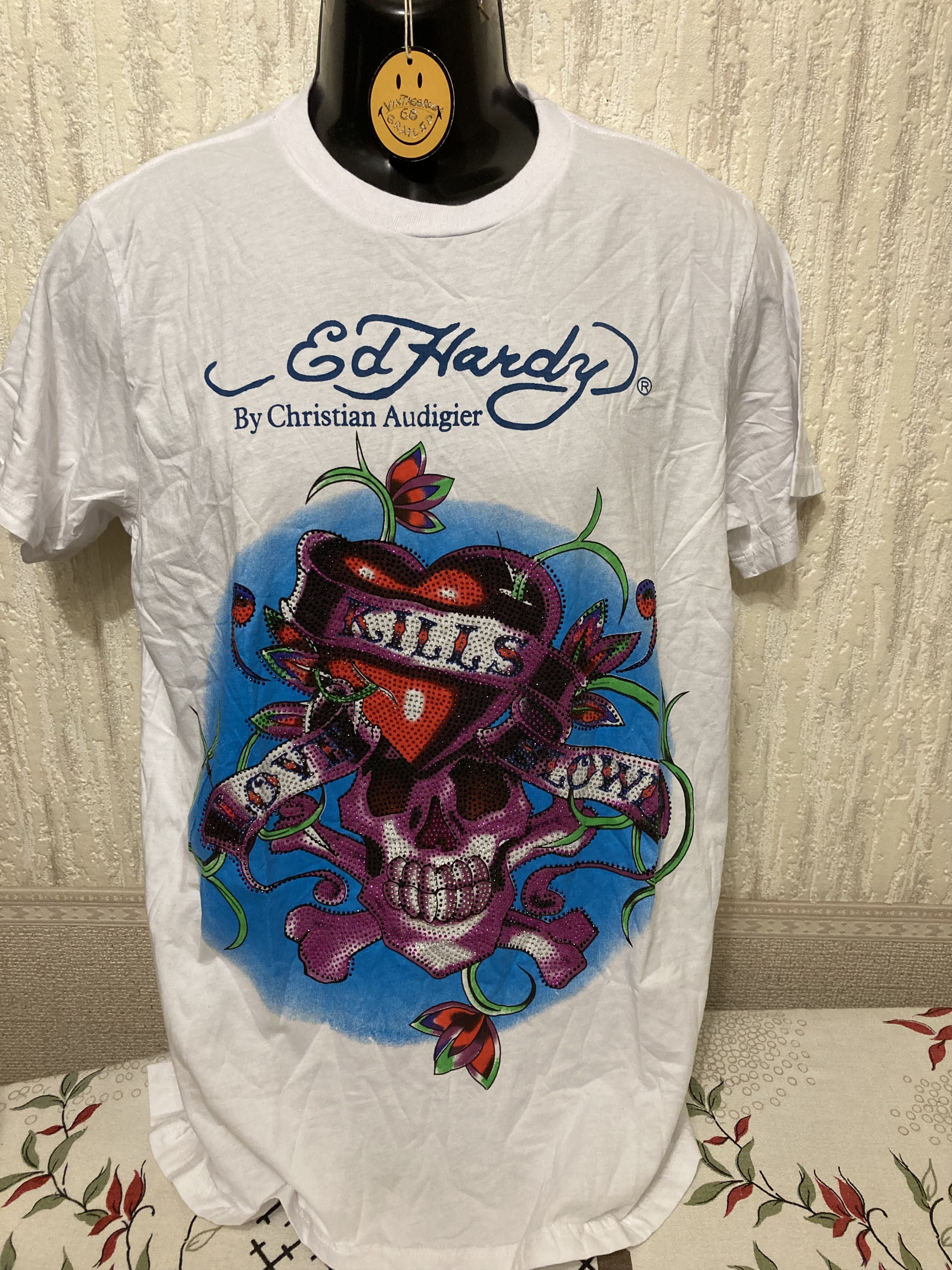 Christian Audigier Ed Hardy by Christian Audigier Skull Rhinestones T Shirt Size US M / EU 48-50 / 2 - 1 Thumbnail