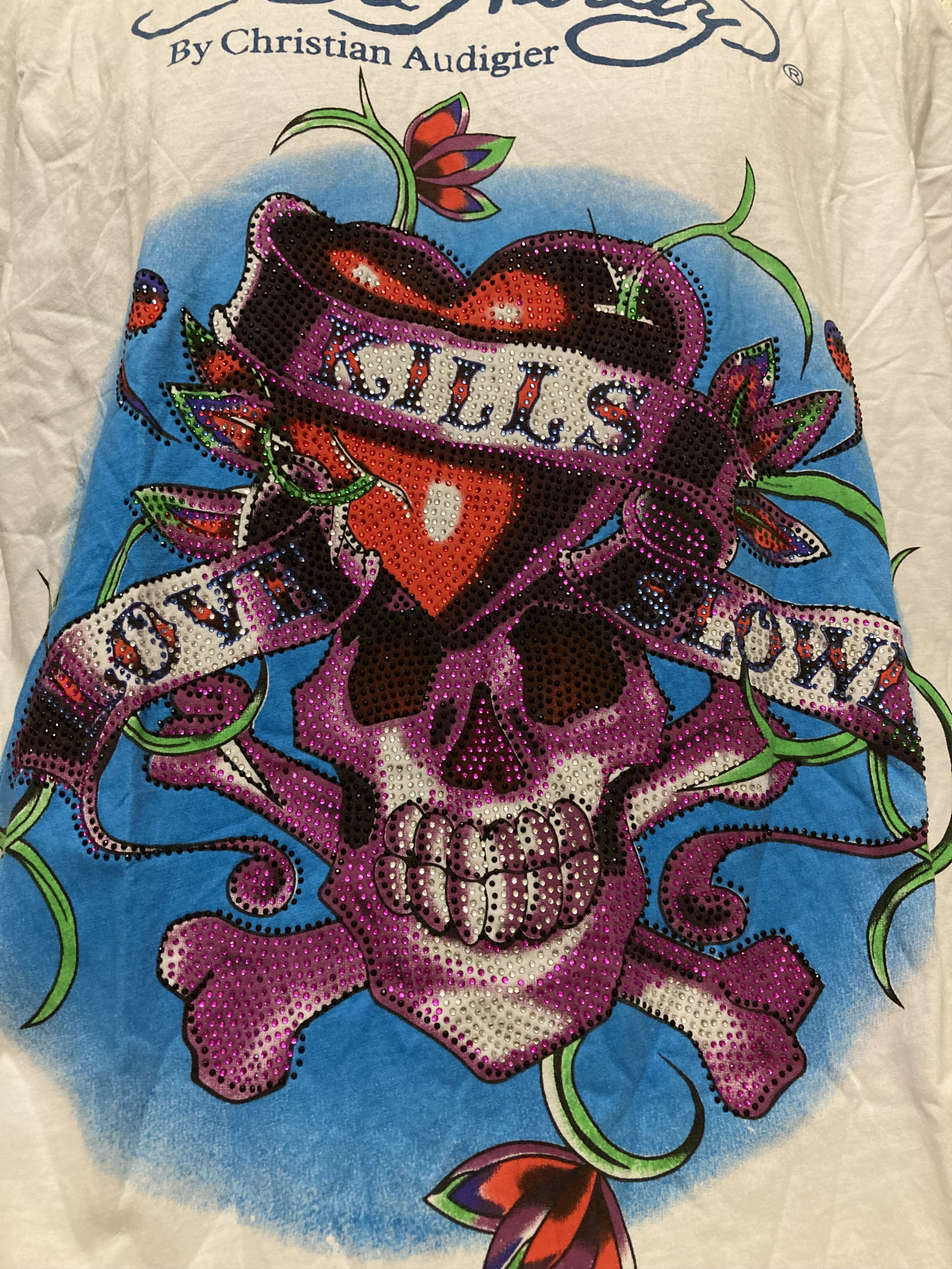 Christian Audigier Ed Hardy by Christian Audigier Skull Rhinestones T Shirt Size US M / EU 48-50 / 2 - 3 Thumbnail