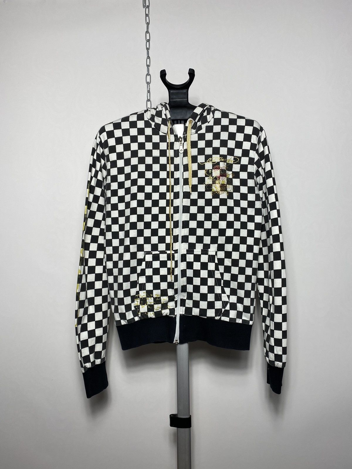 Christian Audigier × Ed Hardy × Vintage Vintage Ed Hardy zip checked hoodie y2k style size S Size US S / EU 44-46 / 1 - 8 Thumbnail