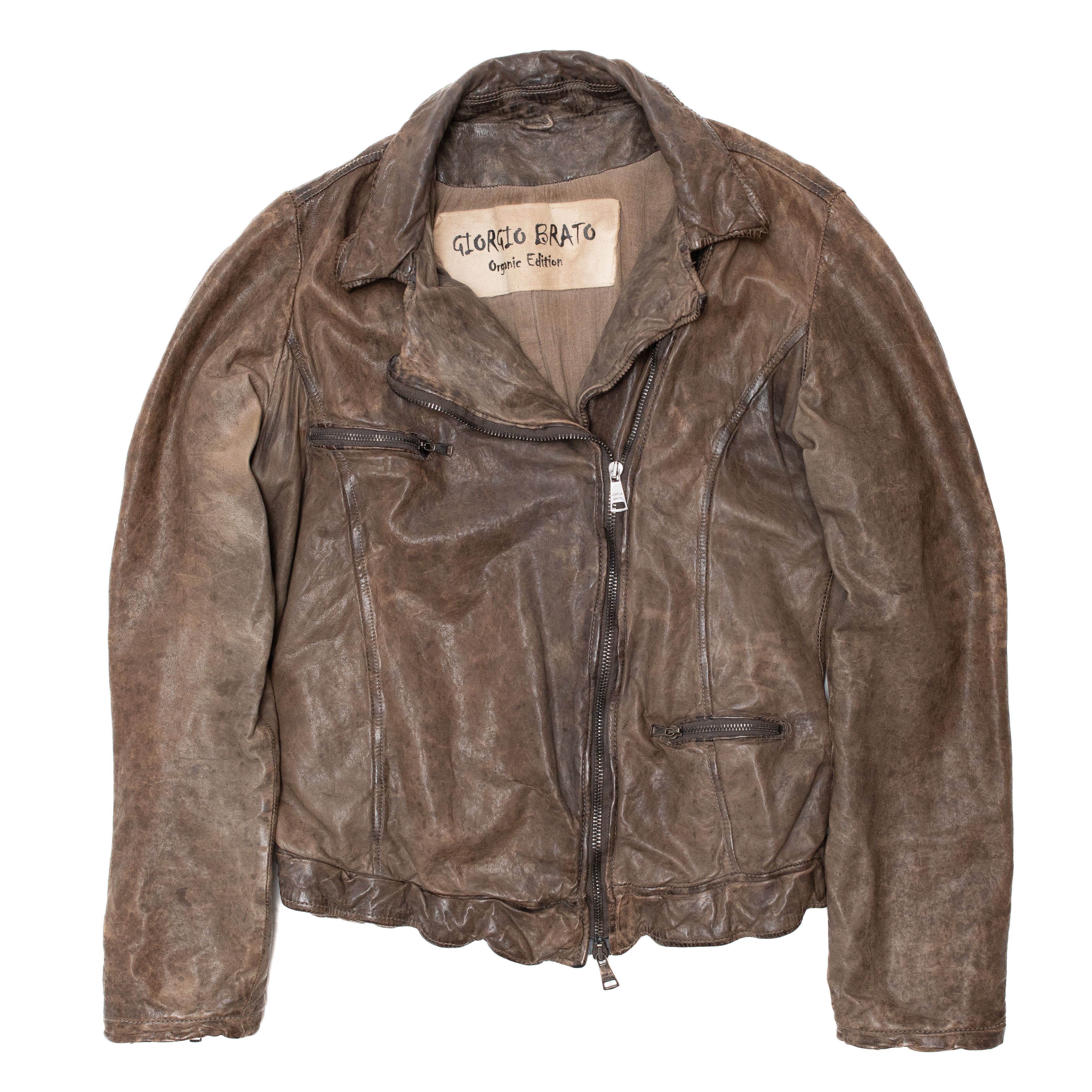 ジャケット・アウター Giorgio Brato leather jacket archive GIORGIO BRATO Leather Asymmetric Moto Biker Jacket