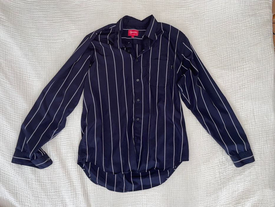 Supreme SUPREME Navy Striped Button Down Shirt size L | Grailed