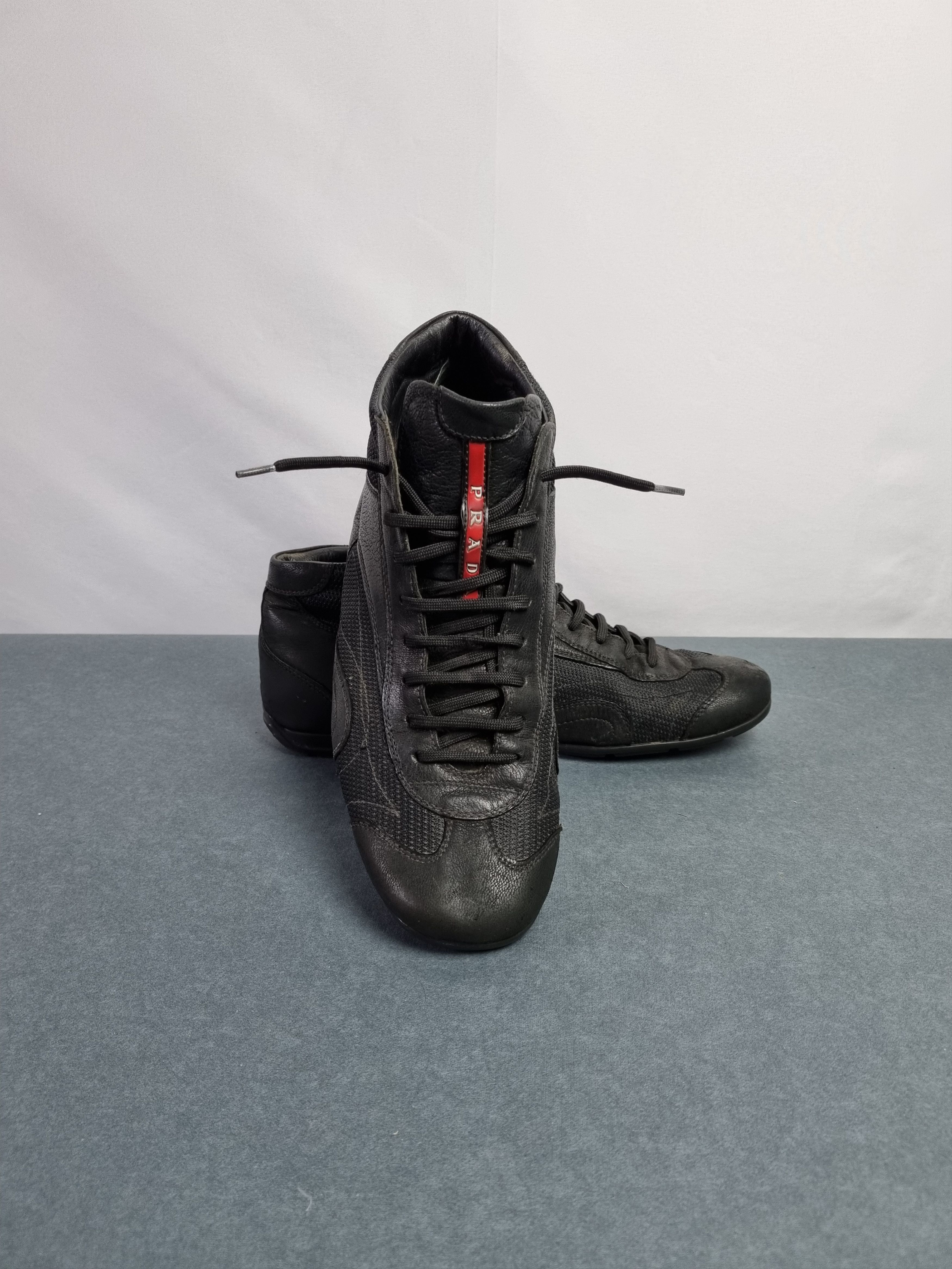 Pre-owned Prada 90's  Leather Hi-top Sneakers Racing Style In Black