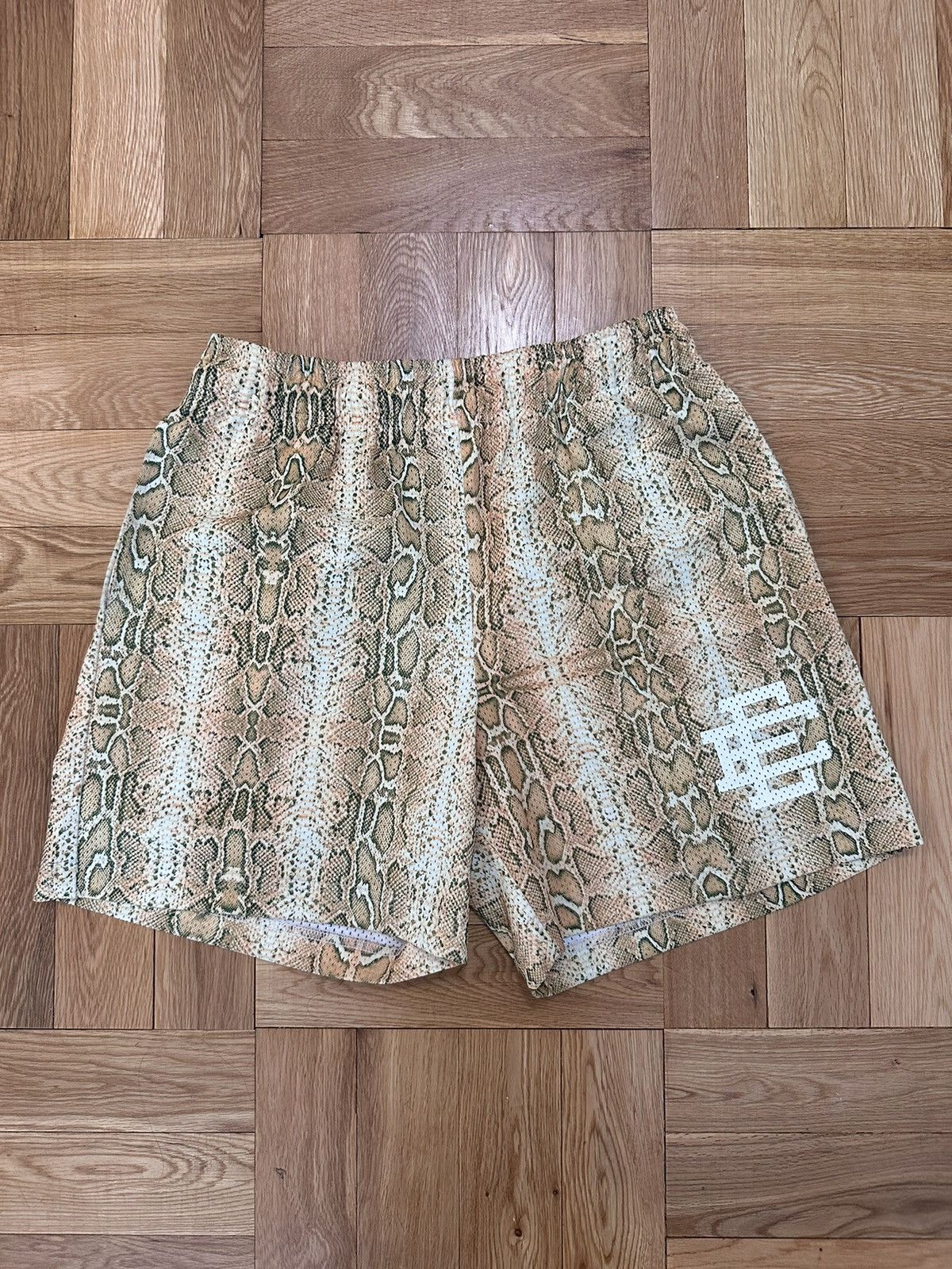 image of Eric Emanuel Yellow Snakeskin Mesh Shorts, Men's (Size 32)