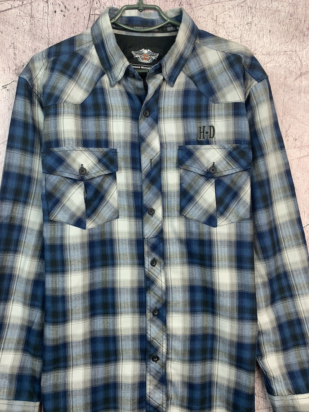 Harley Davidson × Vintage Vintage Harley Davidson Flannel Plaid Shirt Size US L / EU 52-54 / 3 - 9 Thumbnail